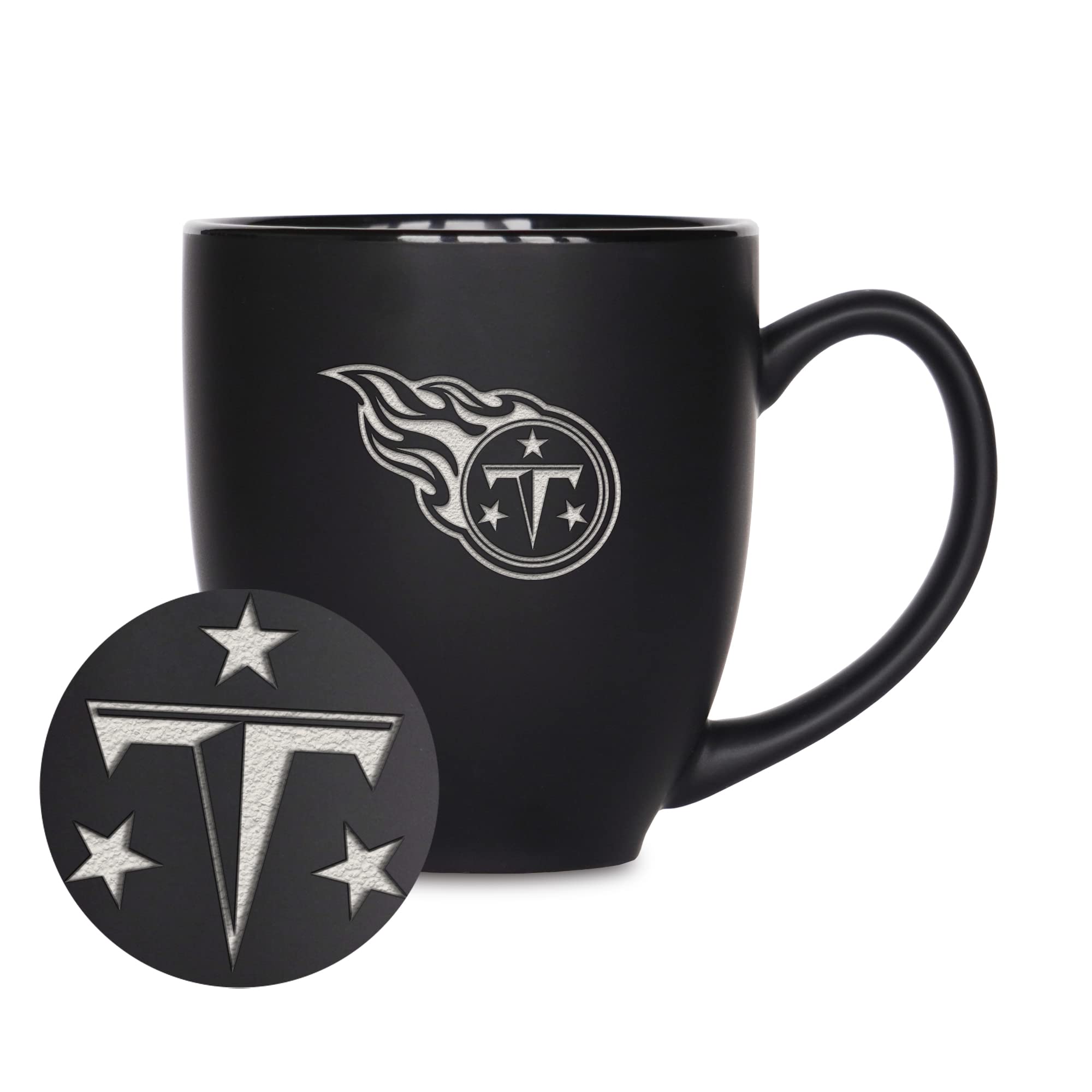 Rico Industries NFL Football Tennessee Titans Main 15oz Laser Engraved Matte Black Ceramic Bistro Mug - For Hot or Cold Drinks