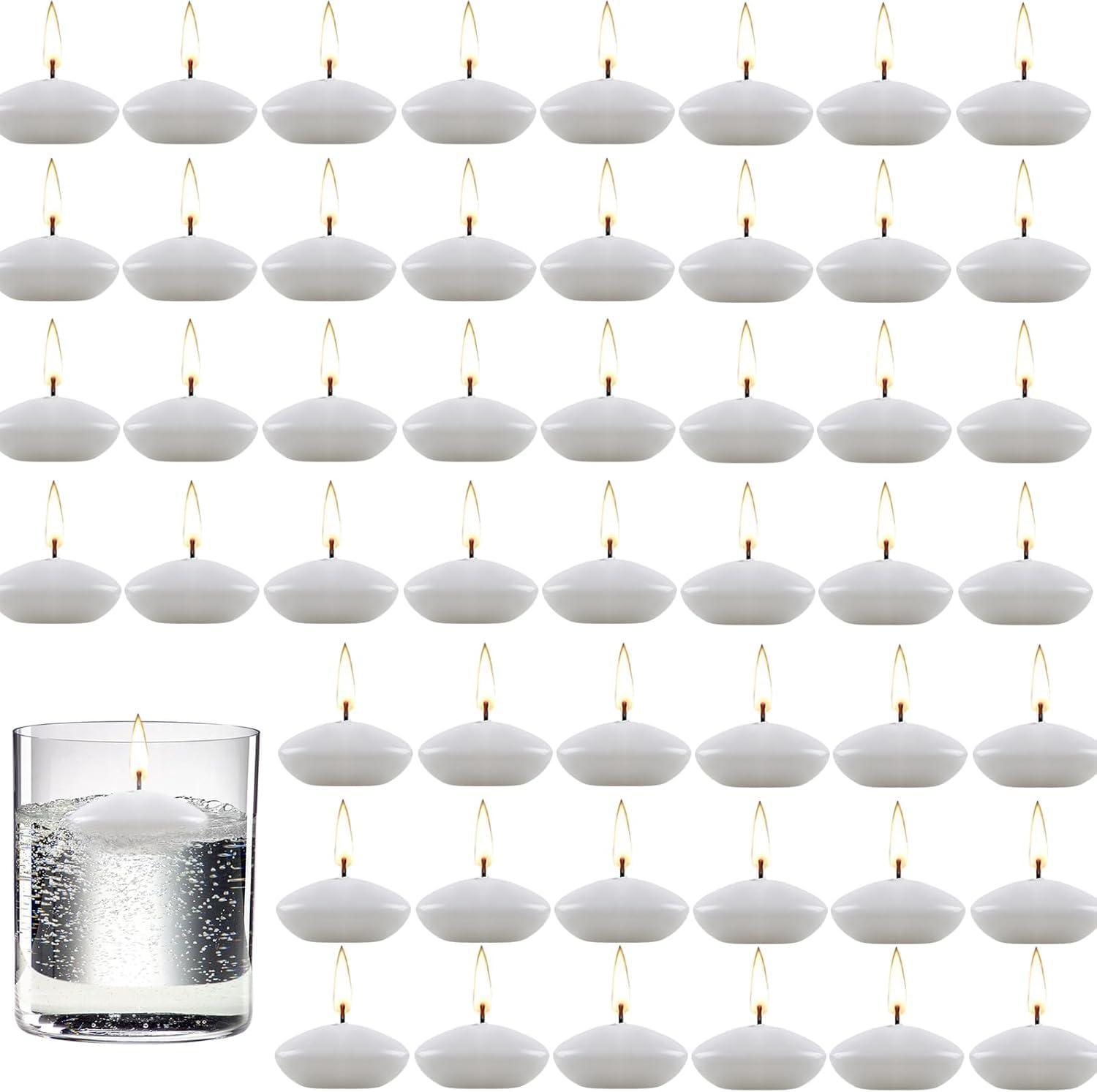 100 Pieces 1.5 Inch Unscented Floating Candles Set, Small Floating Candles for Centerpieces Dripless Wax Discs for Holiday, Wedd