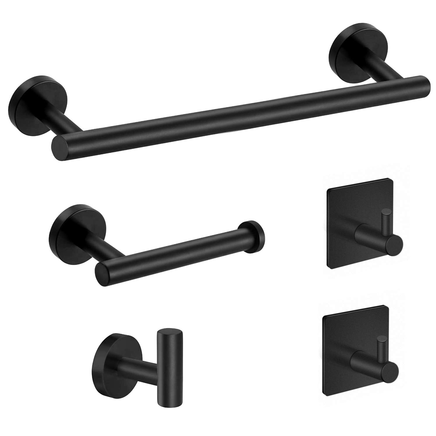 Tudoccy 5-Pieces Matte Black Bathroom Hardware Set Sus304 Stainless Steel Round Wall Mounted - Includes 24 '' Hand Towel Bar, To