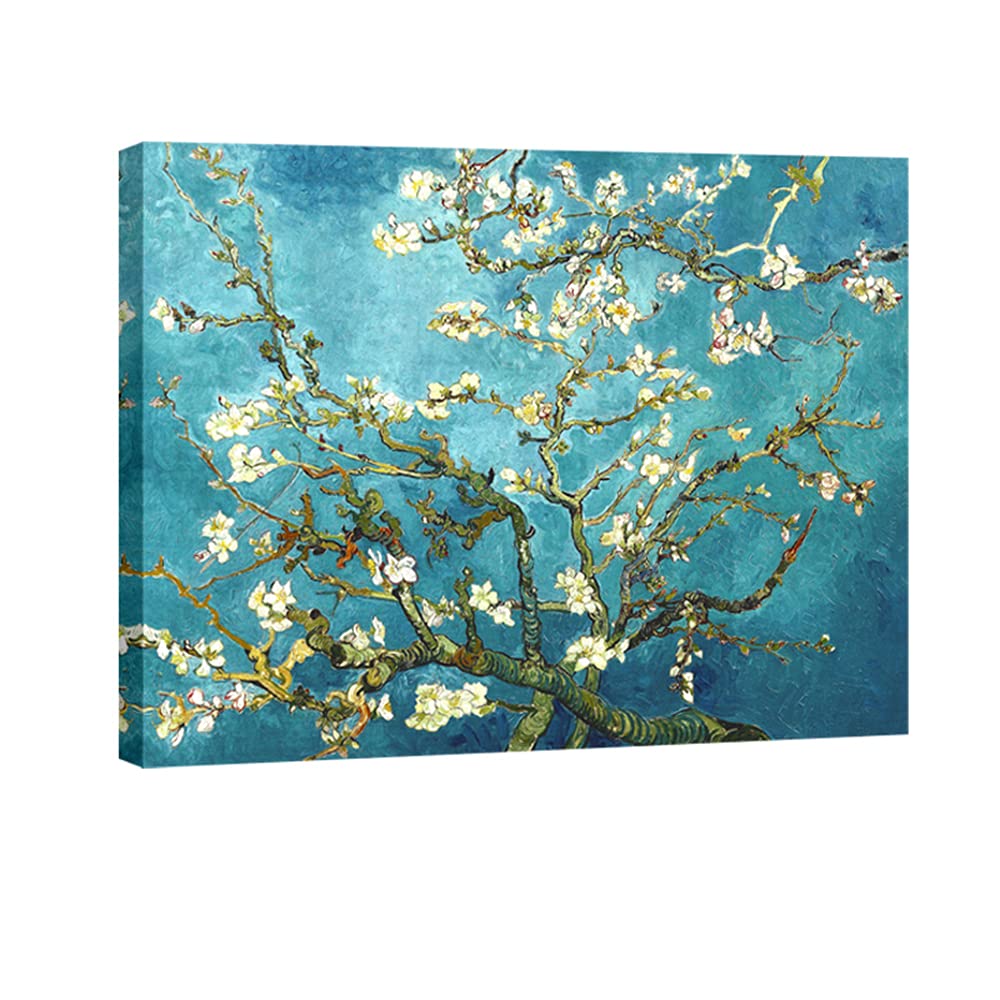 Wieco Art Almond Blossom Modern Framed Floral Giclee Canvas Prints By Van Gogh Famous Oil Paintings Reproduction Flowers Picture