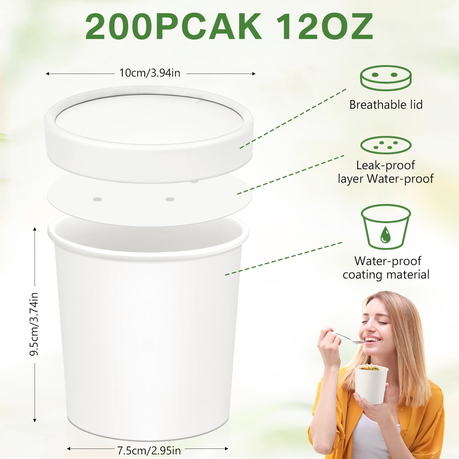 Irenare 200 Pack 12 oz Disposable Containers with Lids for Soup Ice Cream Food Fruit Bulk Paper Bowls Storage Cups with Lids for
