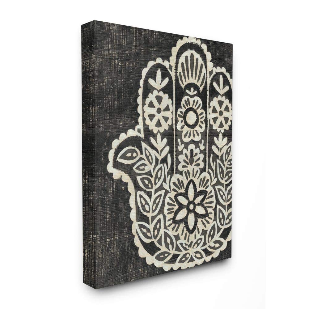 Stupell Industries Floral Pattern Black And White Hamsa Canvas Wall Art, 16 X 20, Design By Artist Chariklia Zarris