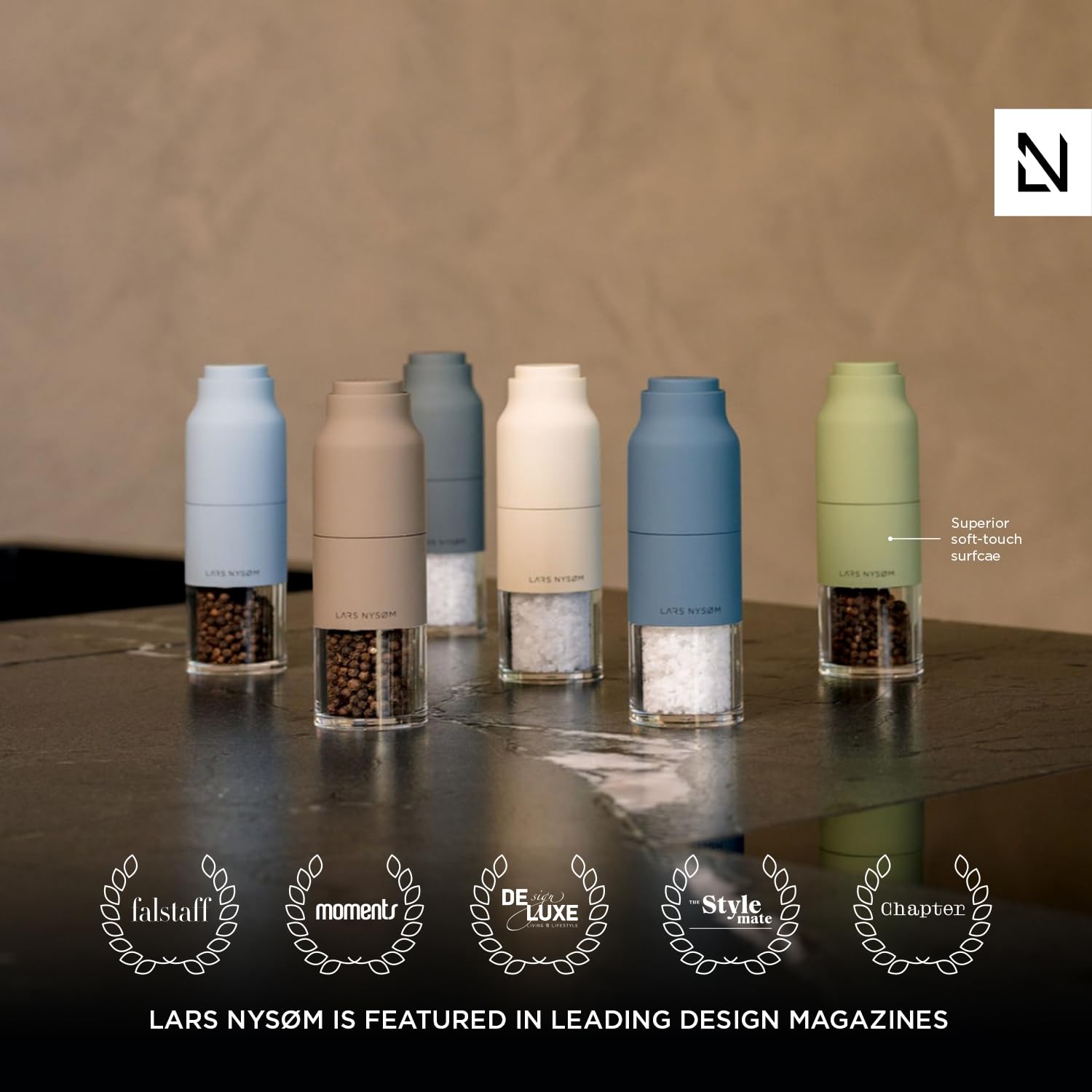 Lars Nysm Stainless Steel Salt And Pepper Mill Set With Adjustable Ceramic Grinder I Manual Spice Mill Set (Sage)