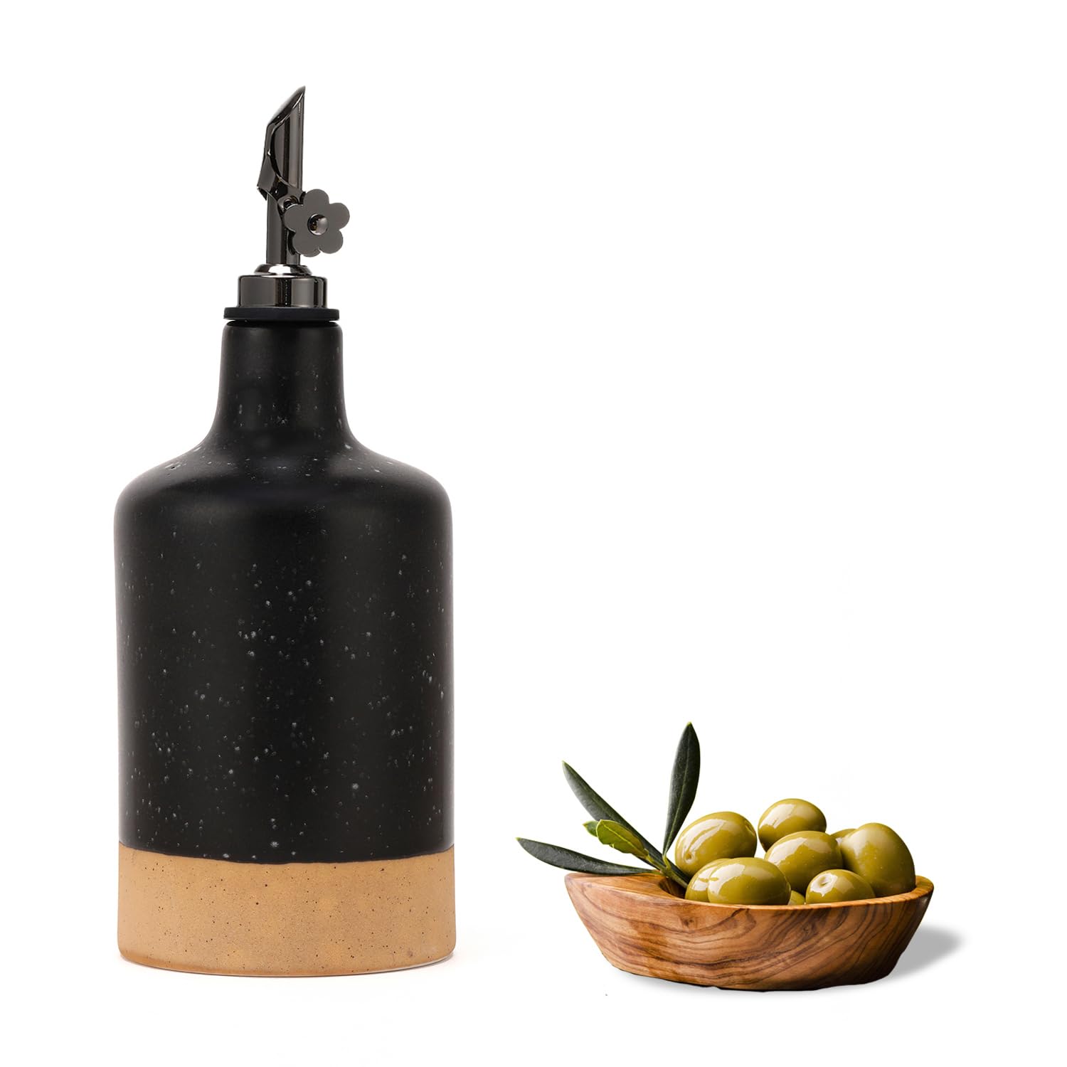 HOMCDALY Ceramic Olive Oil Dispenser Bottle, 16oz Oil Dispenser Bottle for Kitchen, Cooking Oil Dispenser, Kitchen Dispenser for