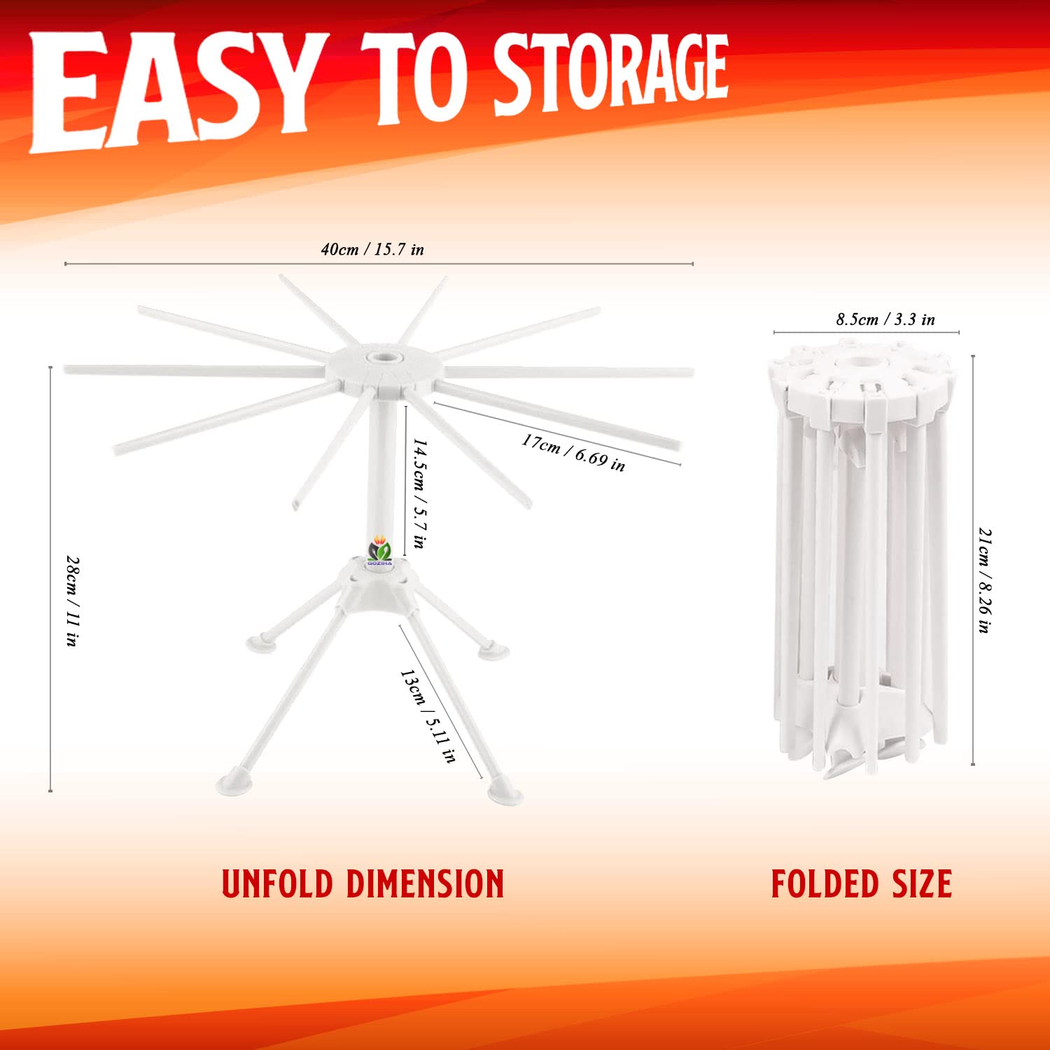 GOZIHA Pasta Drying Rack Noodle Stand with 10 Bar Handles Collapsible | Household Noodle Dryer Rack Hanging for Home Use | Spaghetti Drying Rack Noodle Stand | Easy Storage and Quick Set-Up (White)