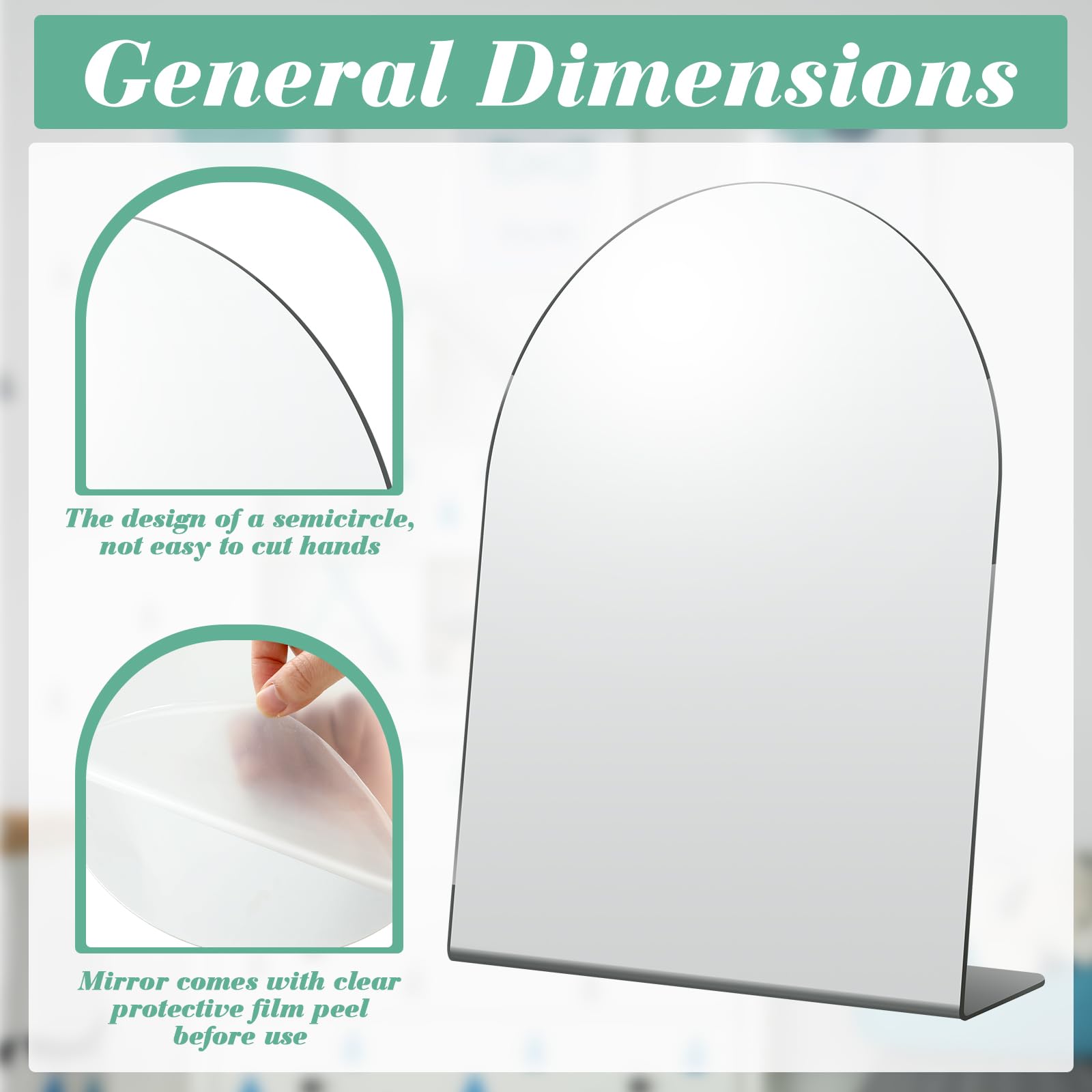 Colingmill 2 Pcs Counter Top Desk Mirror 7 x 9 Inch Freestanding Makeup Mirror for Desk Acrylic Mirror Arch Single Sided Vanity