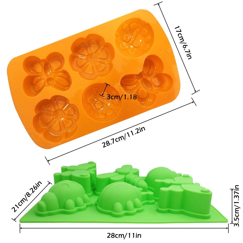 2 Pcs Insect Shape Silicone Trays, Senhai 6-Cavity 3D Dragonfly Butterfly Ladybug Shape Cake Baking Molds, Diy Soap Handmade Muf