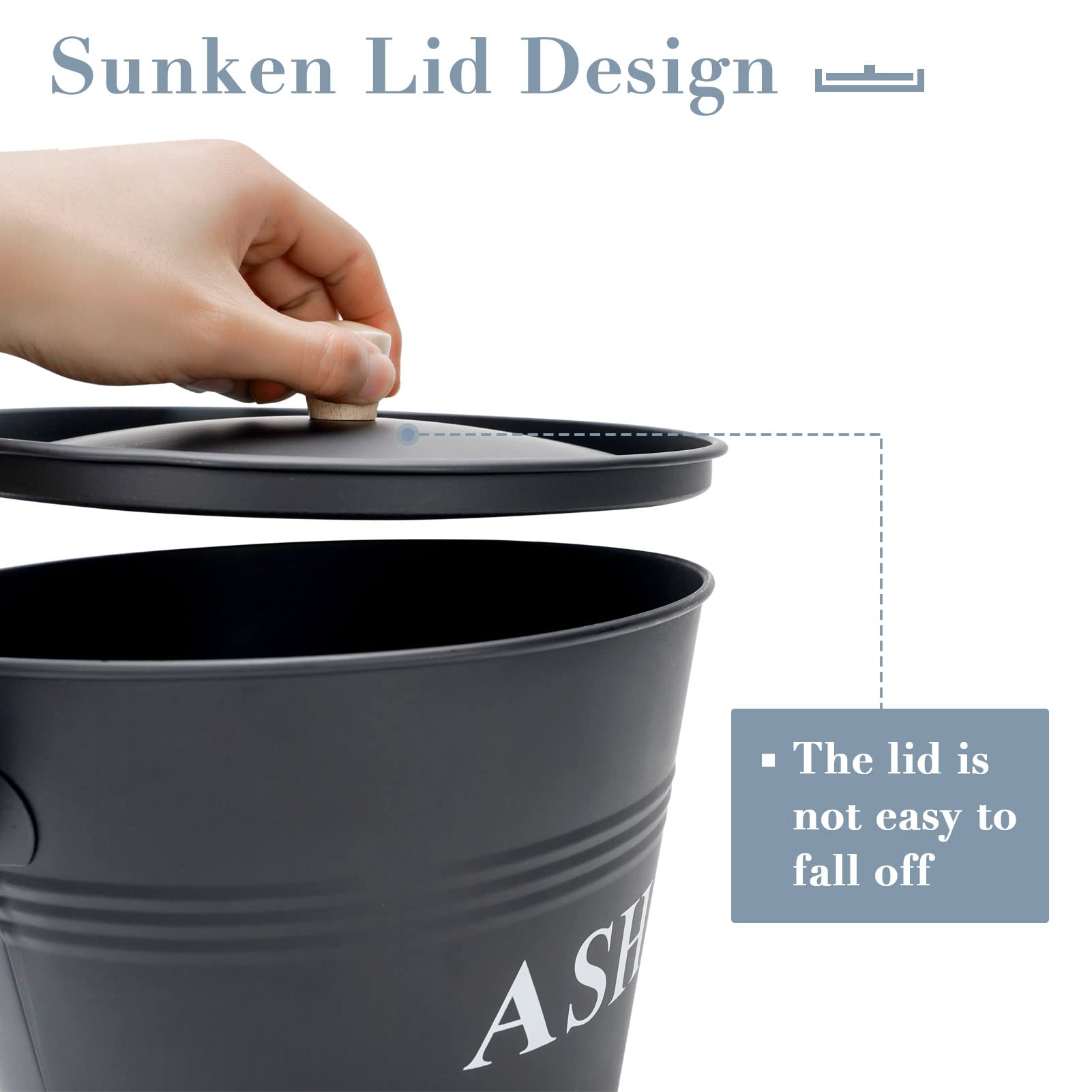 Mini Ash Bucket With Lid, Shovel And Broom, 1.5 Gallon Fireplace Metal Bucket With Lid, Charcoal Bucket And Ash Can For Fireplac