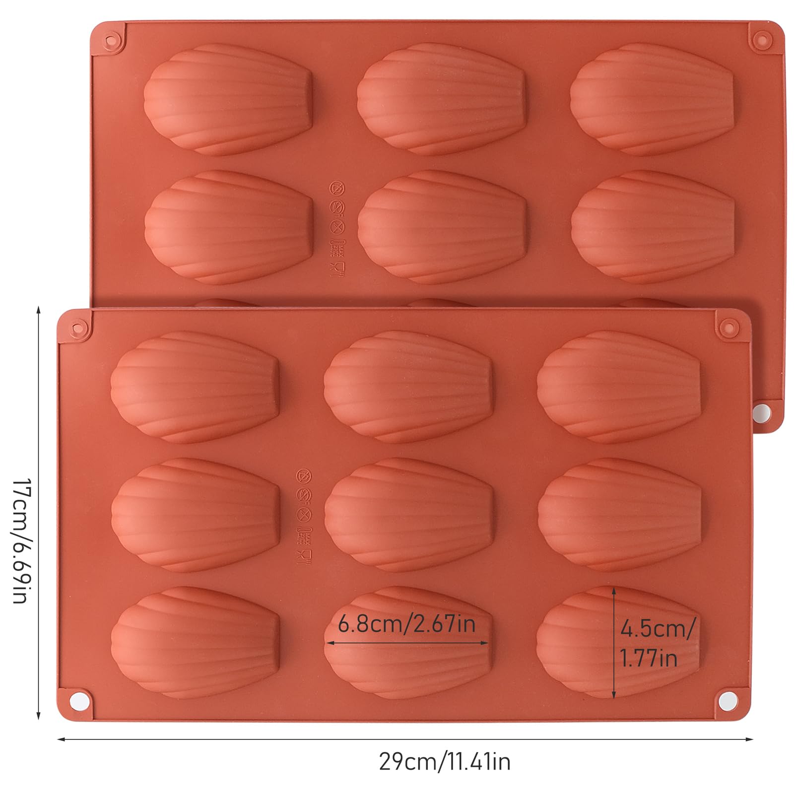 Jjyhehot 2 Pcs Silicone Madeleine Pan, 9 Cavity Madeline Baking Pan, Shell Shaped Cookies Cake Pan