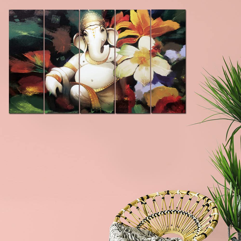 Maxstone Big Size Multiple Frames Lord Ganpati Wall Art Painting (Multicolour, 50 x 30 Inches) Photo Frame for Living Room, Bedr