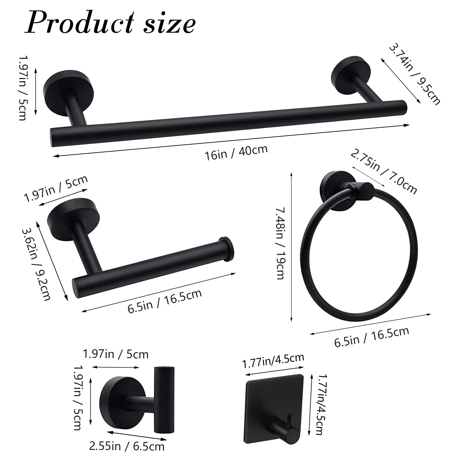 14-Pieces Matte Black Bathroom Accessories Set  Stainless Steel Bathroom Hardware Set  Bath Towel Bar Set  Towel Racks for Bathroom Wall Mounted.