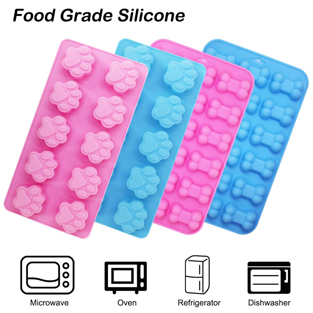 Set Of 7, Puppy Dog Paw And Bone Silicone Molds With Stainless Steel Bone Cookie Cutter, Findtop Food Grade Silicone Molds (Pink