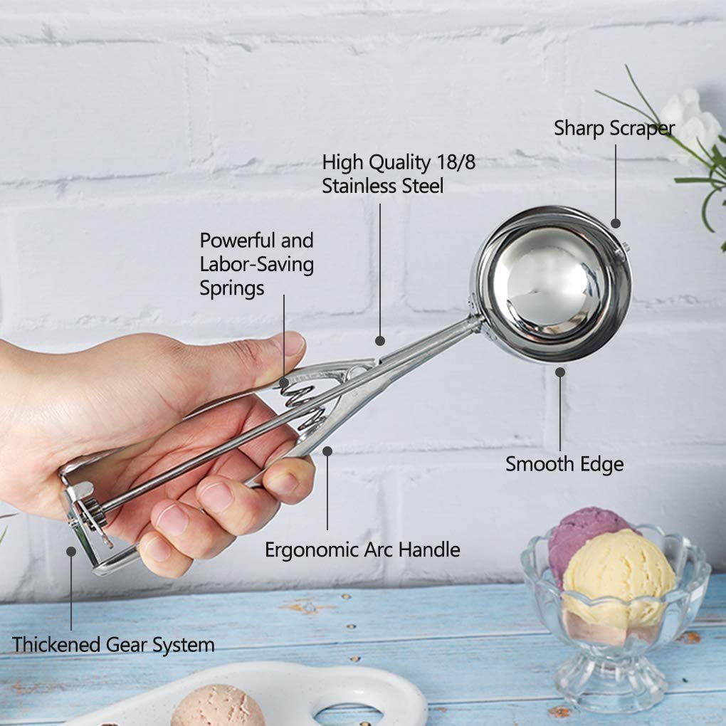 Linwnil Cookie Scoop Set - Small/1 Tablespoon, Medium/2 Tablespoon, Large/3 Tablespoon - Ice Cream Scoop Set, 18/8 Stainless Ste