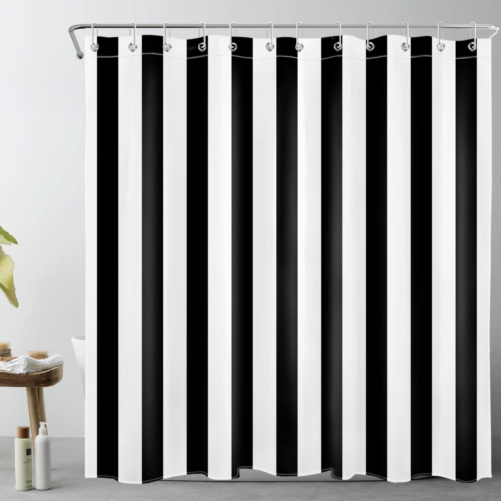 LB Black and White Shower Curtain,Striped Bathroom Curtain,72x72 inch Waterproof Polyester Fabric,Fashion Bath Decor,Ring Hooks 