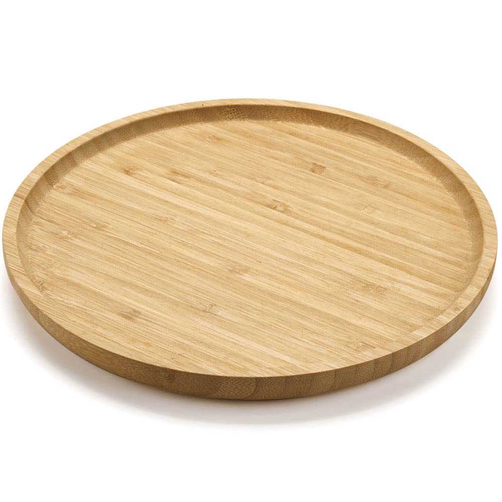 Round Bamboo Tray, Wood Plates, Wooden Serving Platter, Charcuterie Serving Board For Dinning/Coffee Table,13.8 Inch