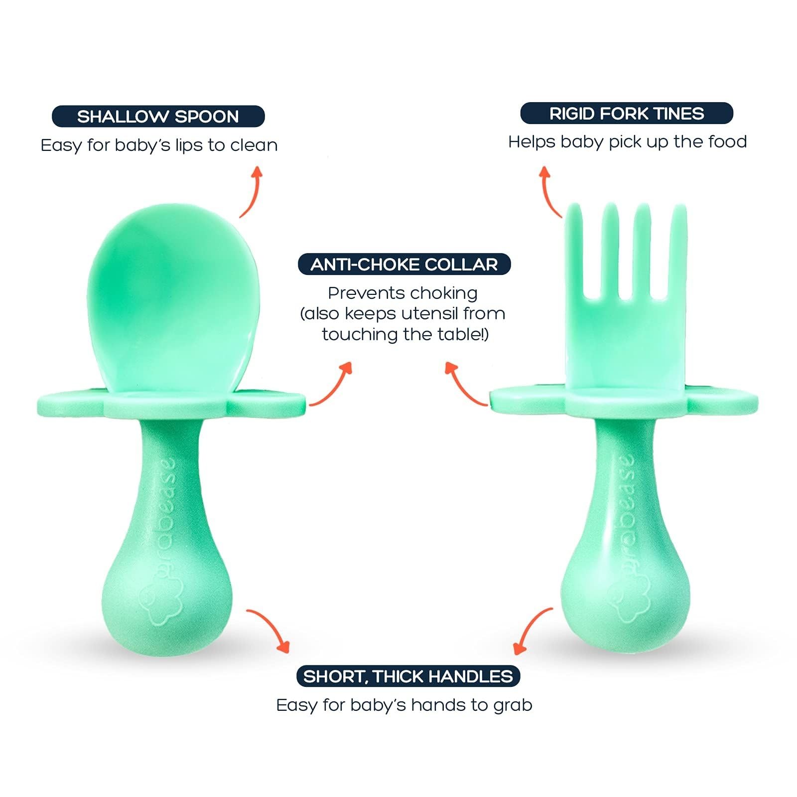 Grabease Baby Spoons Toddler Spoons Baby Silverware Toddler Utensils, BPA-Free & Phthalate-Free for Baby & Toddler, 1 Set, Mint