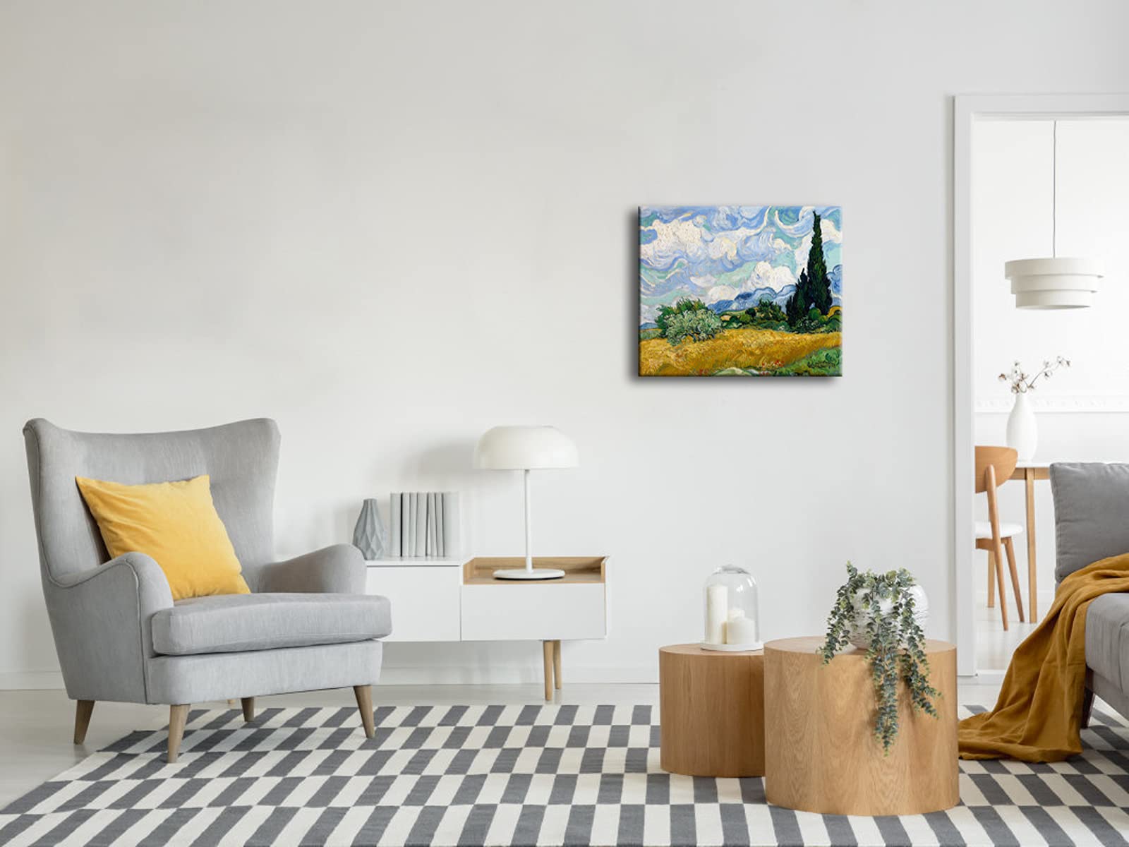 Wieco Art Wheat Field With Cypresses By Van Gogh Classic Oil Paintings Reproduction Modern Framed Landscape Giclee Canvas Prints