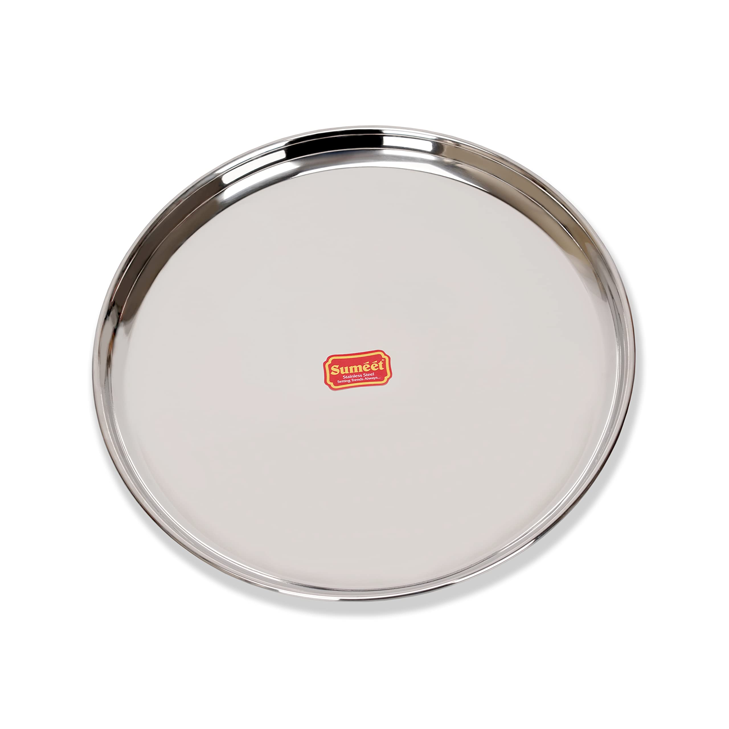 Sumeet StainlessSteel Heavy Gauge Dinner Plates with Mirror Finish32.3cm Dia, 1pc, Silver