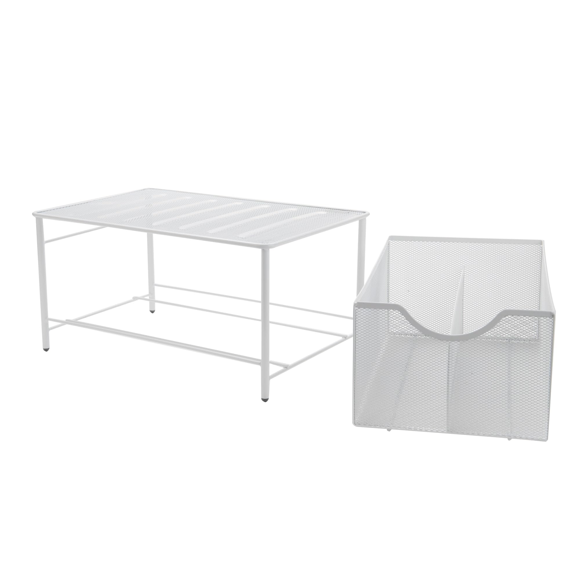Mind Reader Storage Basket And Organizer [Metal Mesh] 3-Compartment Pull-Out/Sliding Organizing Drawer, Under The Sink Kitchen A