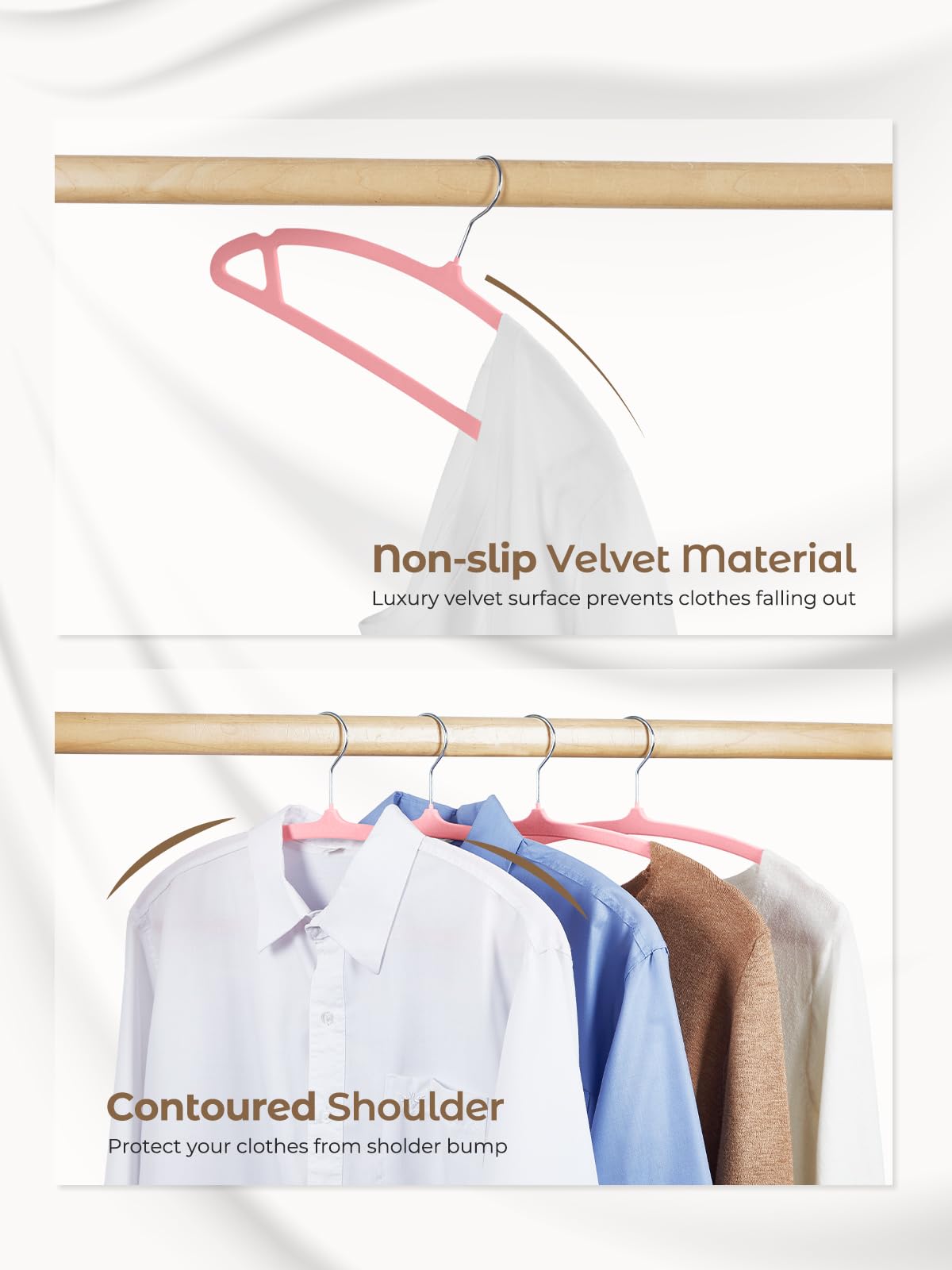House Day Pink Velvet Hangers 60 Pack, Luxury Felt Hangers Non Slip Clothes Hangers, Space Saving Pink Hanger Heavy Duty Coat Ha