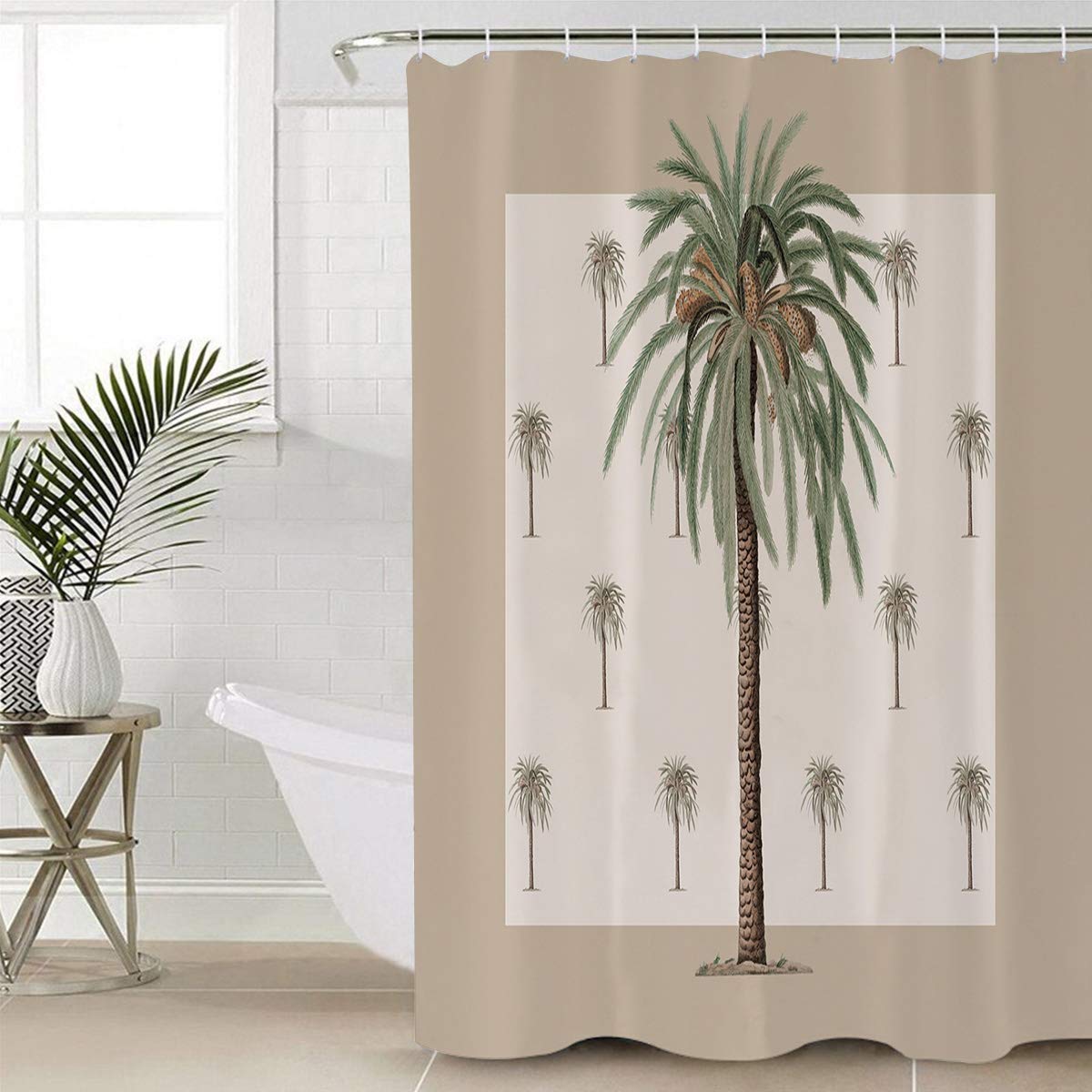 ZOE GARDEN Shower Curtain Set with Hook 48'' x 72''  Tropical Plants in Summer Beach Palm Trees | Bathroom Decor Waterproof Polyester Fabric Bathroom Accessories Bath Curtain