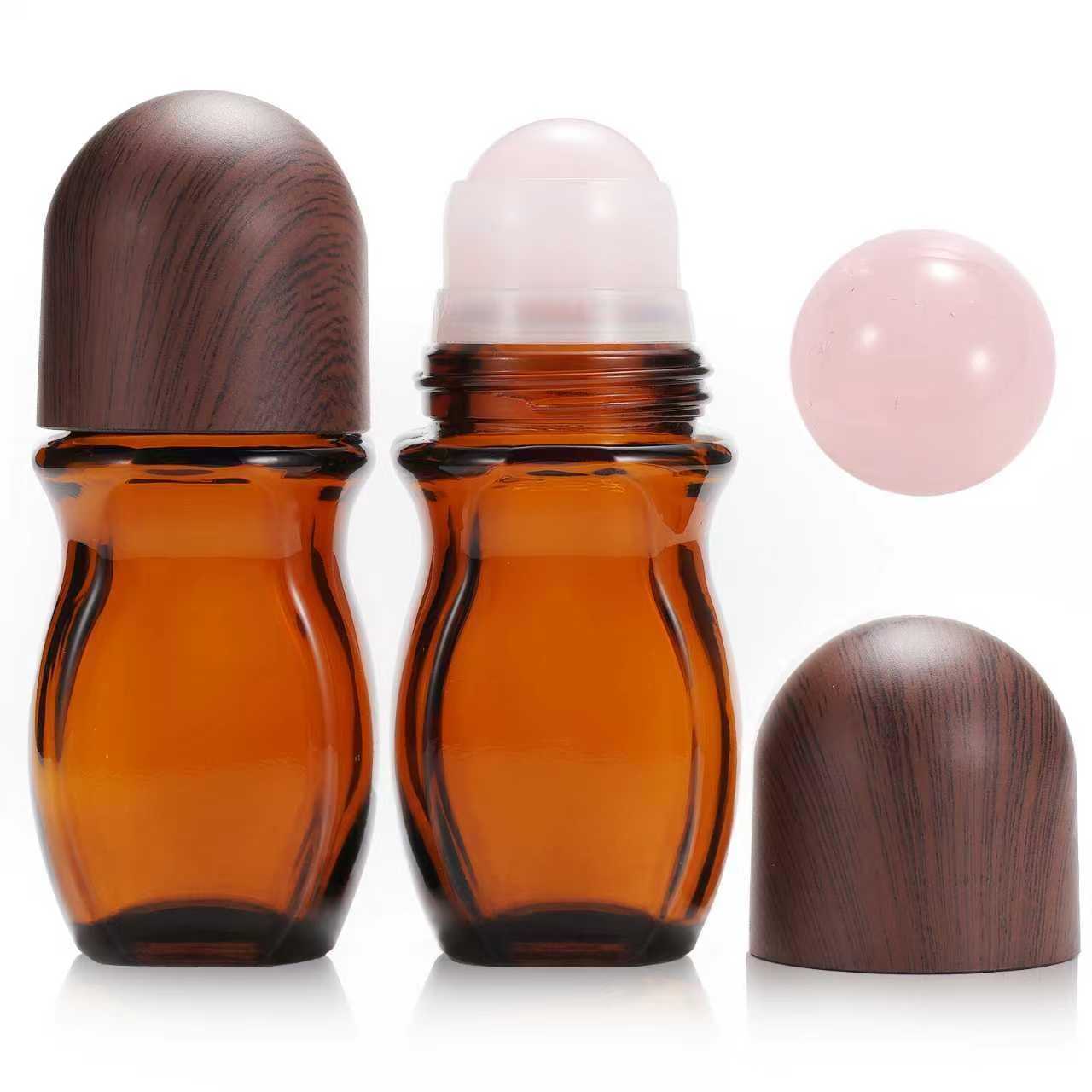 2 Pack Rose Quartz Roller Glass Bottles, Refillable Roll On Bottles (1 oz)