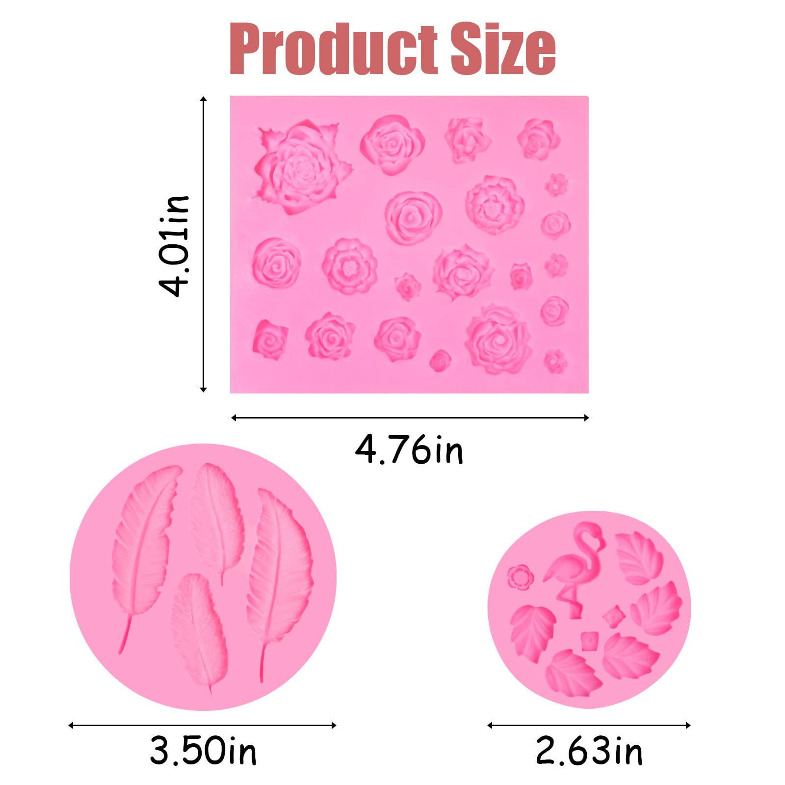 Rose Collection Silicone Fondant Mold 3 Pcs, Flower Leaf Fondant Mold, Flamingo Tropical Leaf Chocolate Mold For Cake Decoration
