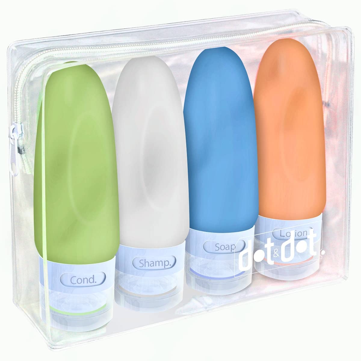 Dot&Dot Leak Proof Travel Bottles For Toiletries - 4 Pack Silicone Travel Toiletry Bottles - 3Oz Shampoo And Conditioner Travel