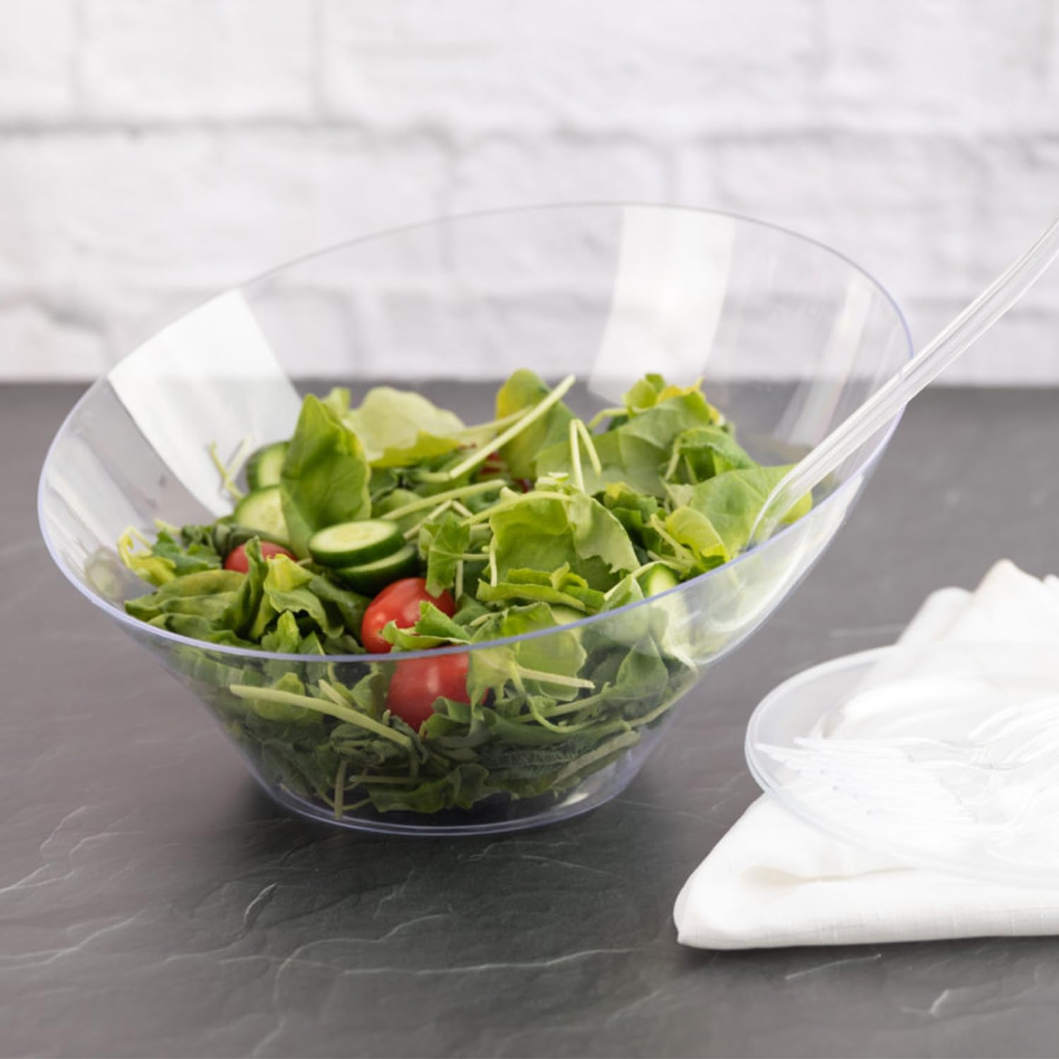 Blue Sky Angled Serving Bowl (1 Pc.) Medium - Elegant Clear Plastic Bowl, Perfect Snack Bowl And Salad Bowl For Birthday, Weddin