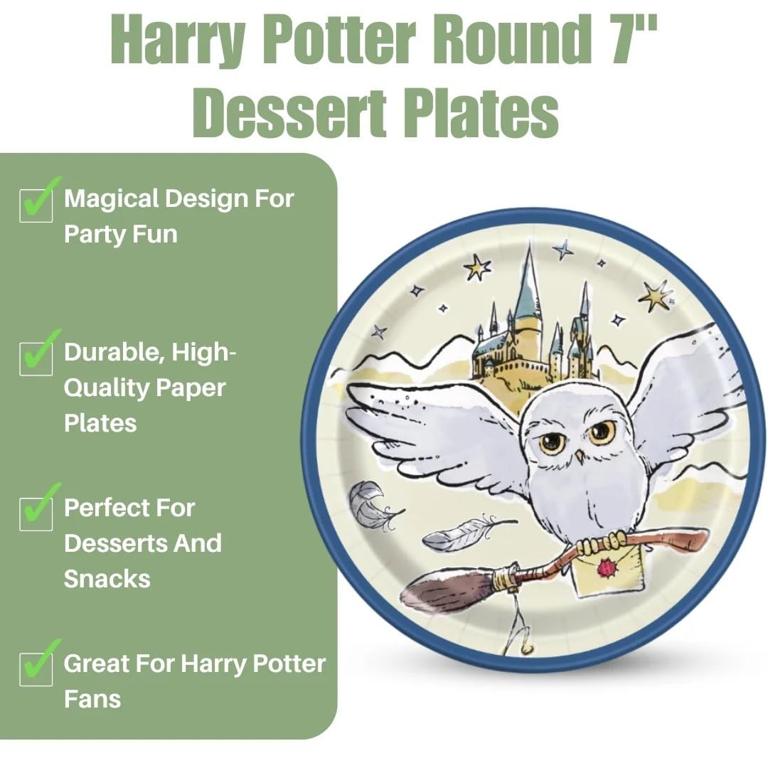 Unique Harry Potter Round Dessert Plates - 7'' | Magical Multicolor Design, Perfect Party Supplies For Birthday Celebrations & T
