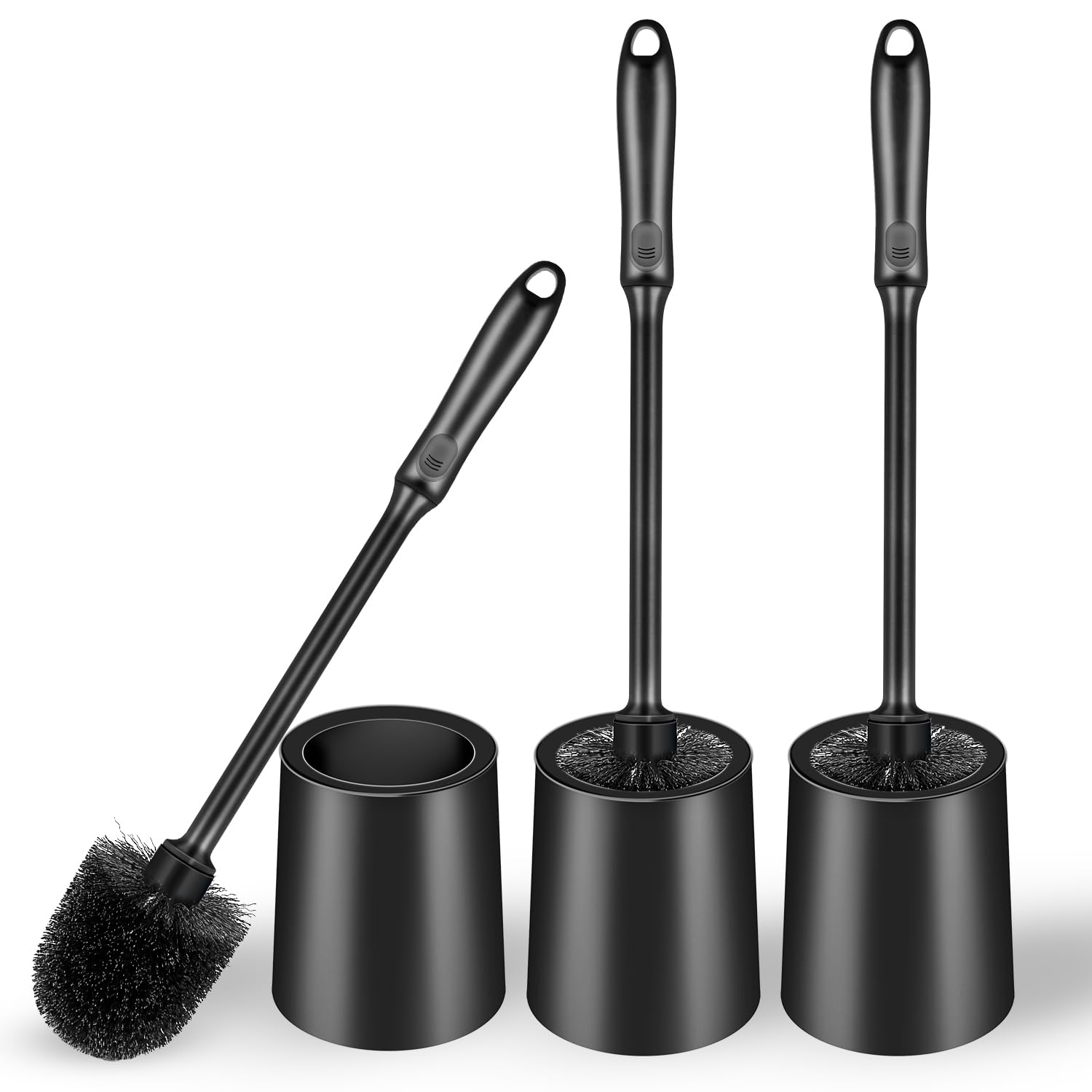 Toilet Brush and Holder 3 Pack with Long Handle - Non-Slip Grip Toilet Bowl Brush Set for Deep Cleaning Bathroom, Toilet Scrubbe