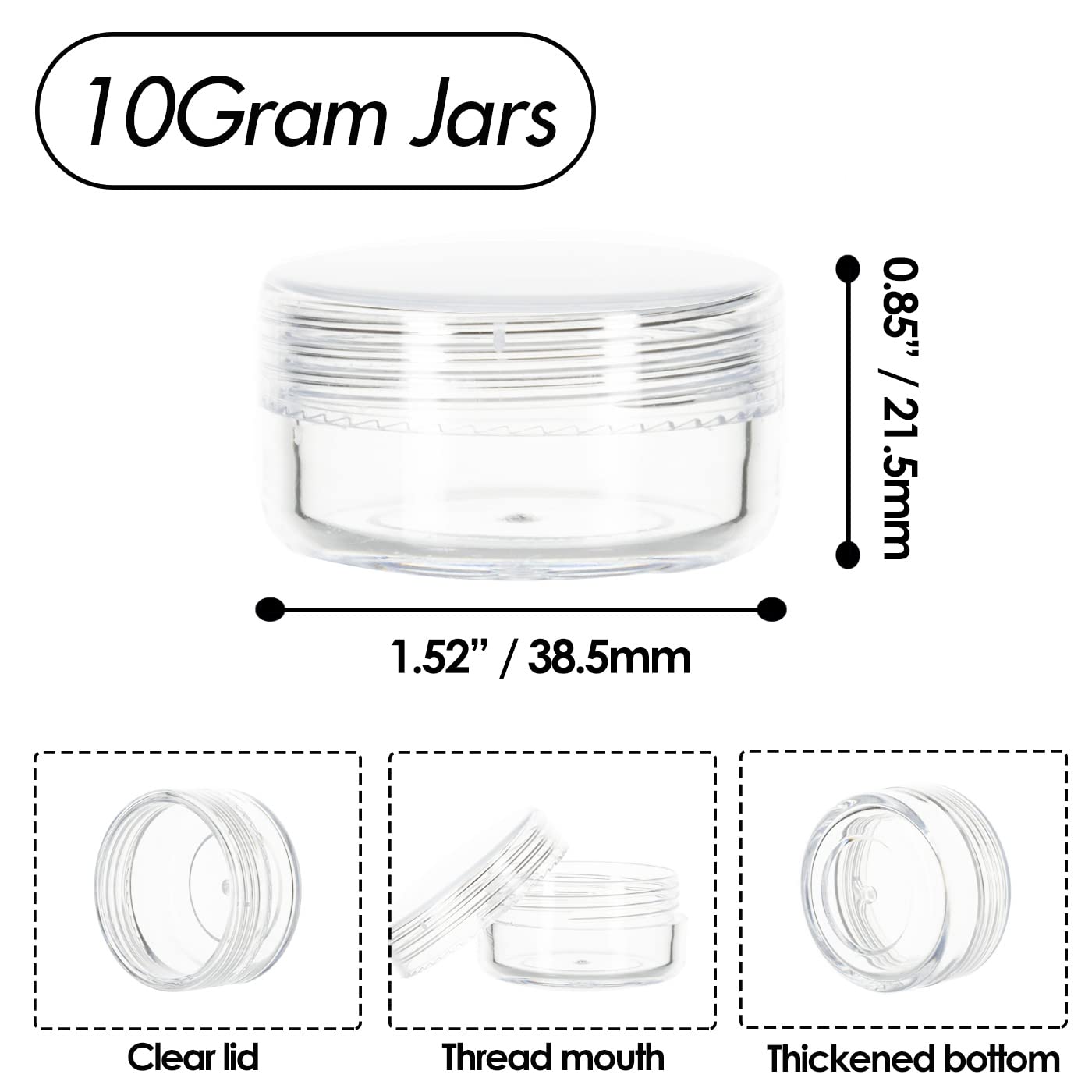 Zejia 10 Gram Sample Containers, 100 Count Cosmetic Containers With Lids, Refillable Empty Sample Jars, Small Plastic Containers