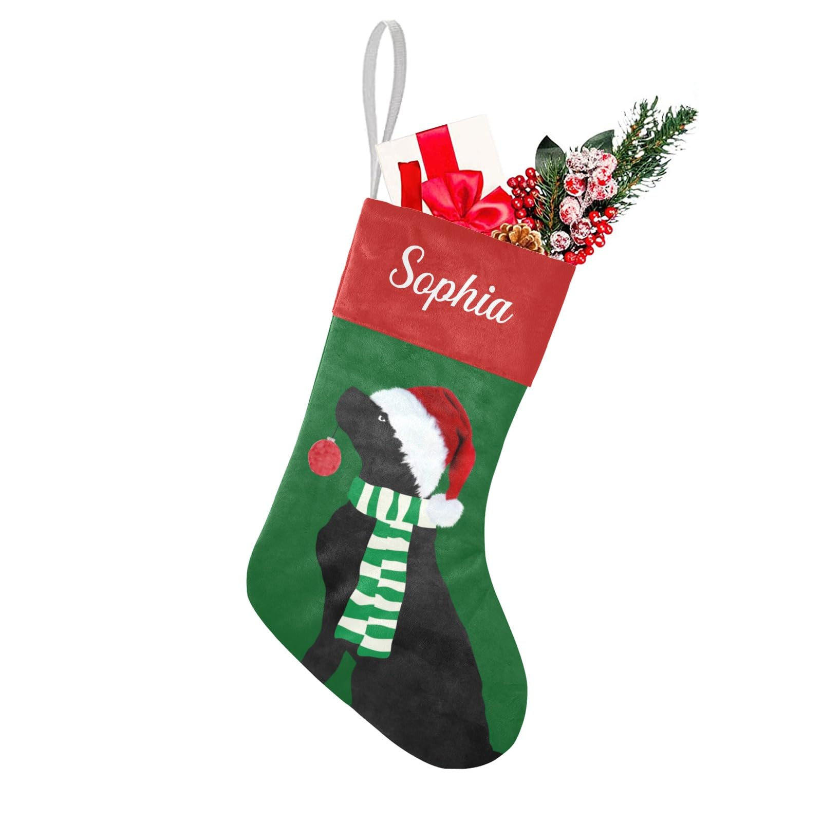 Personalized Custom Name Christmas Stockings Christmas Black Lab Holiday Dog Holiday Birthday Decor for Kid Pets 17.52 x 7.87 In