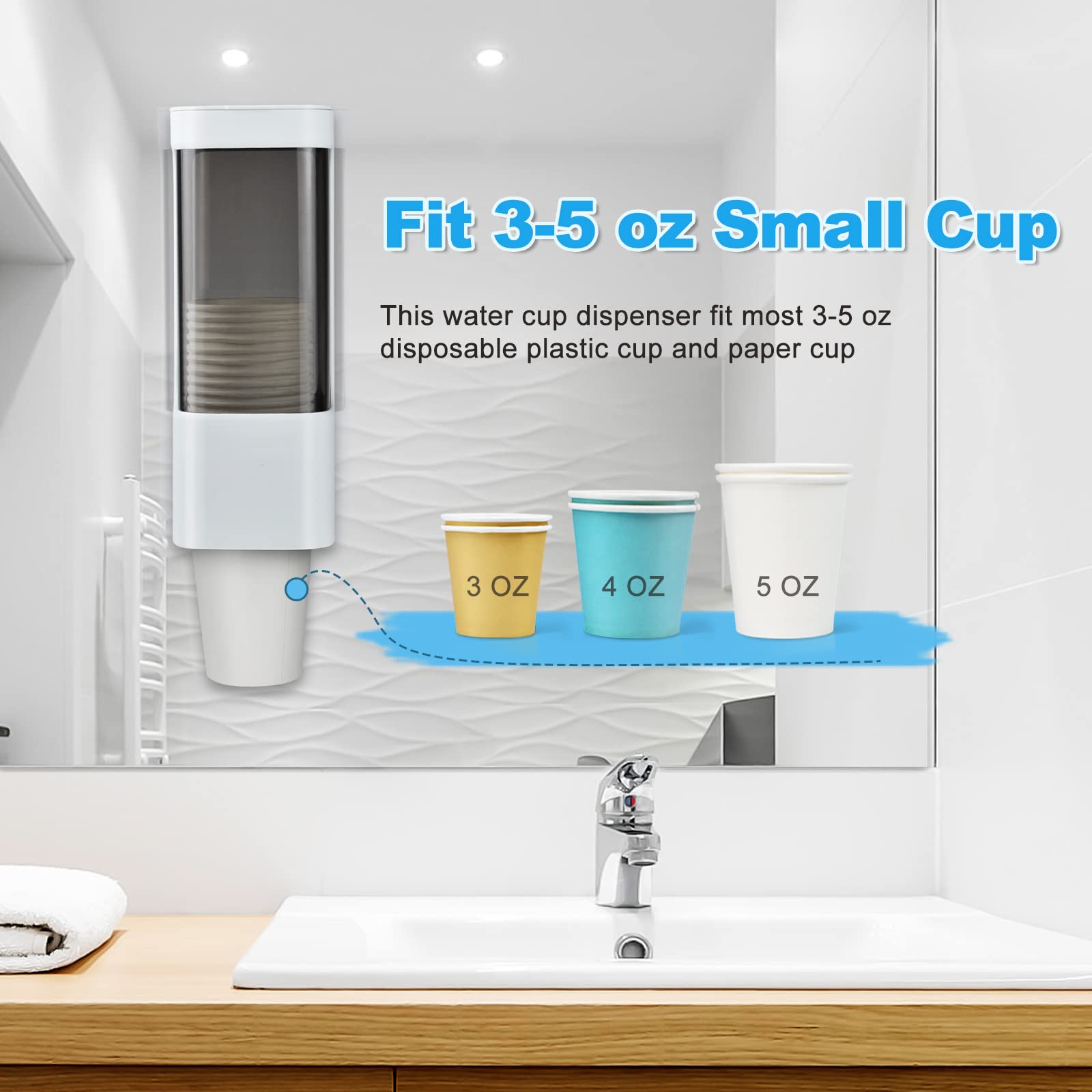 Lbting Water Cooler Cup Dispenser, Pull Type Cup Holder Fit 3Oz - 5Oz Small Bathroom Disposable Cups, Adhesive Wall Mounted Cup