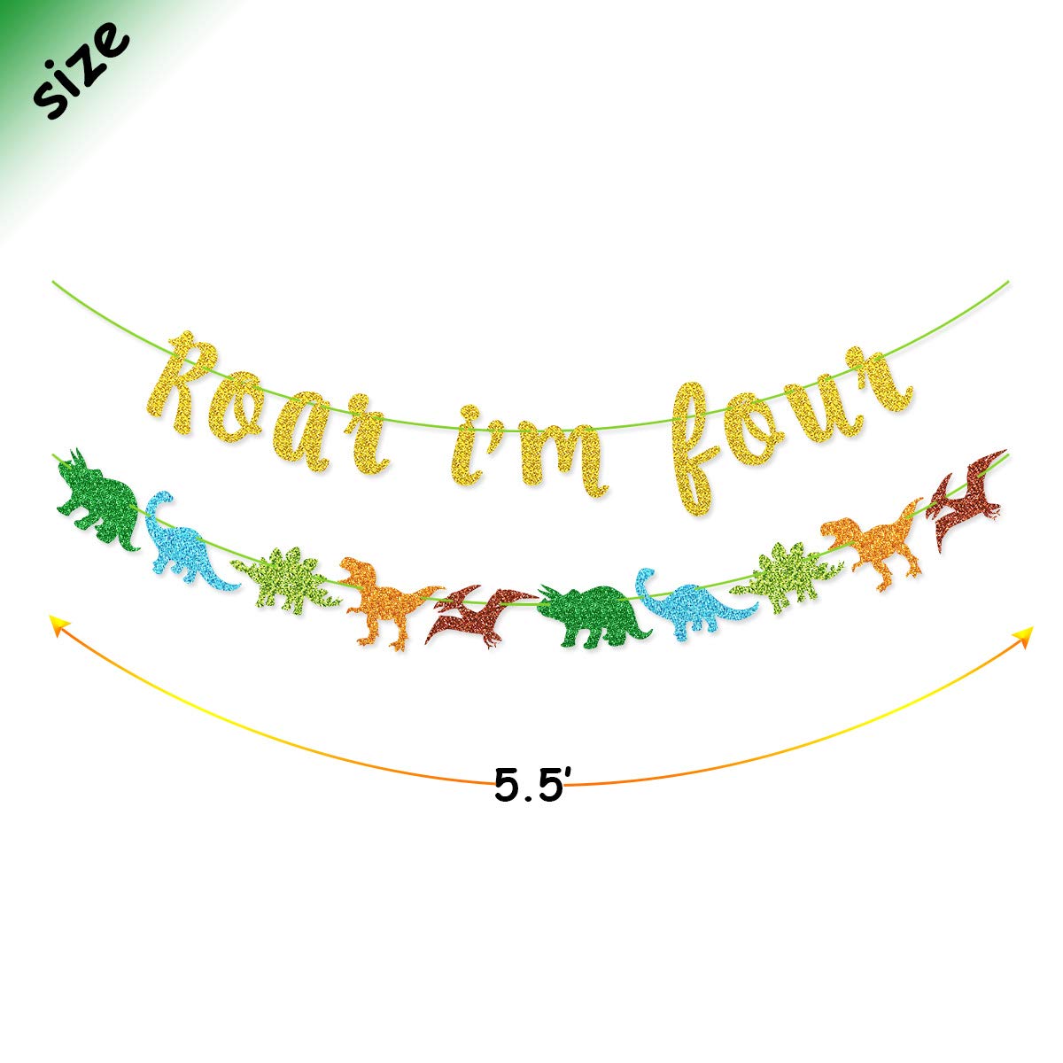 Roar I'm Four Banner Dinosaur Garland for Kids' 4th Dinosaur Birthday Party Decorations