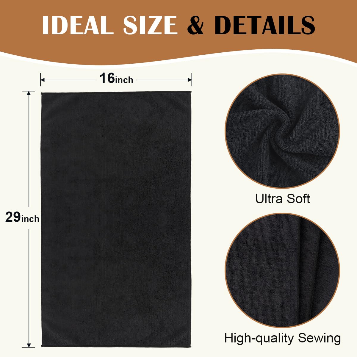 Orighty Black Salon Towels Extra Large, Pack of 12(Not Bleach Proof, 18 x 30 Inches) Super Soft Gym Towels and Absorbent Microfi