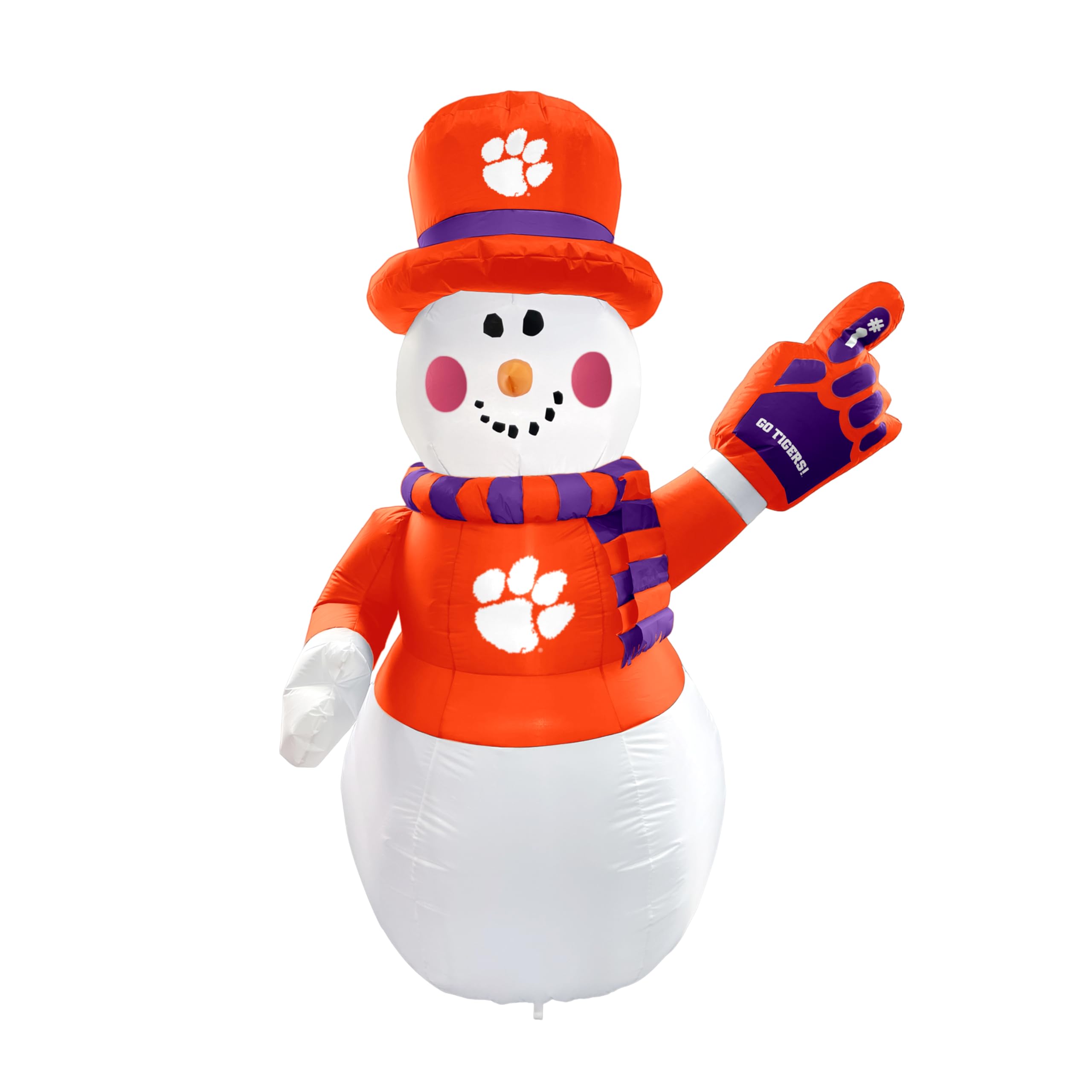 Logo Brands NCAA Clemson Tigers 7ft Inflatable Snowman - Easy Inflation with 12V Blower, LED Lights for Indoor/Outdoor Fun