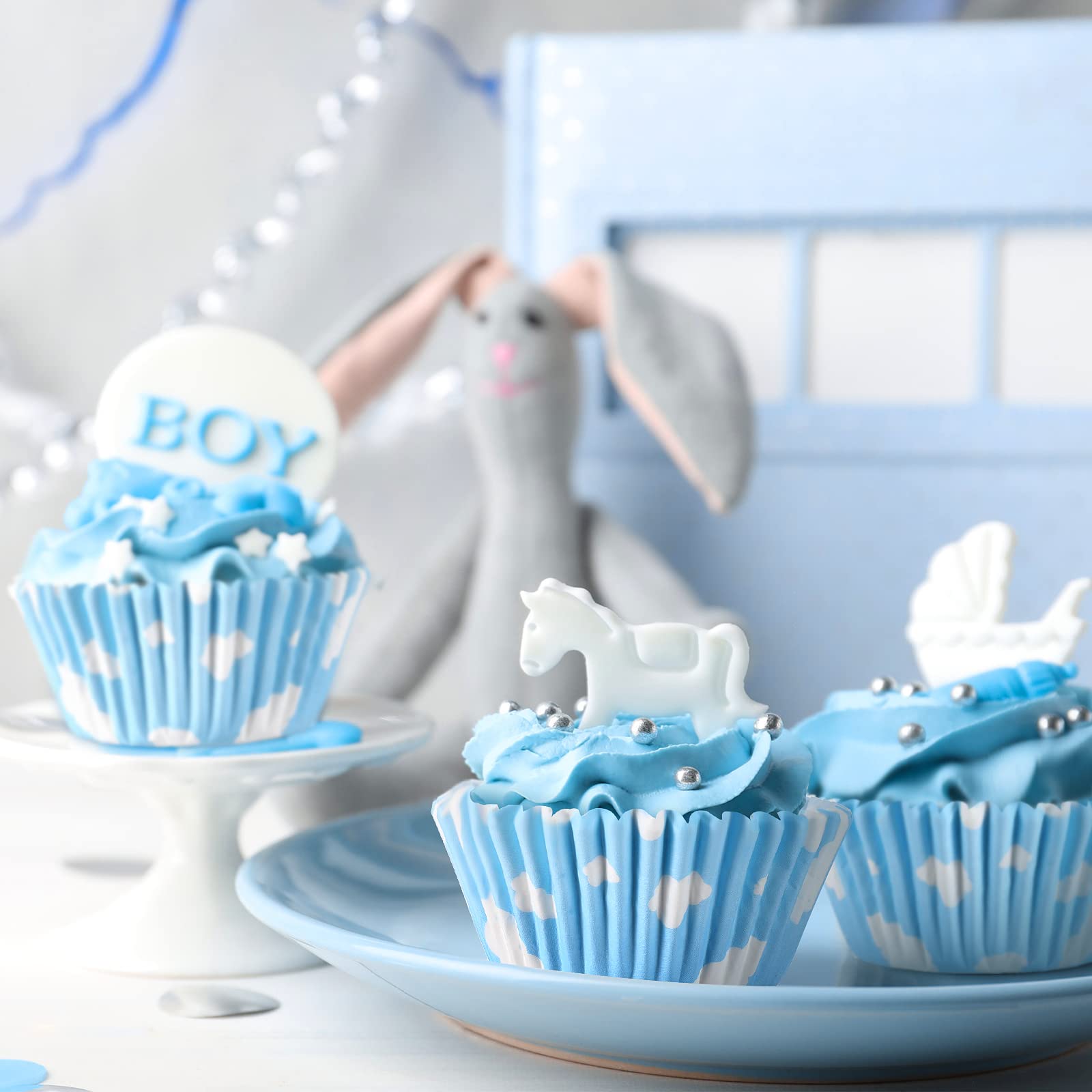 300 Count Cloud Blue Cupcake Liners White Light Blue Cupcake Wrappers Paper Blue Muffin Cups Birthday Theme Party Baking Cups Ba