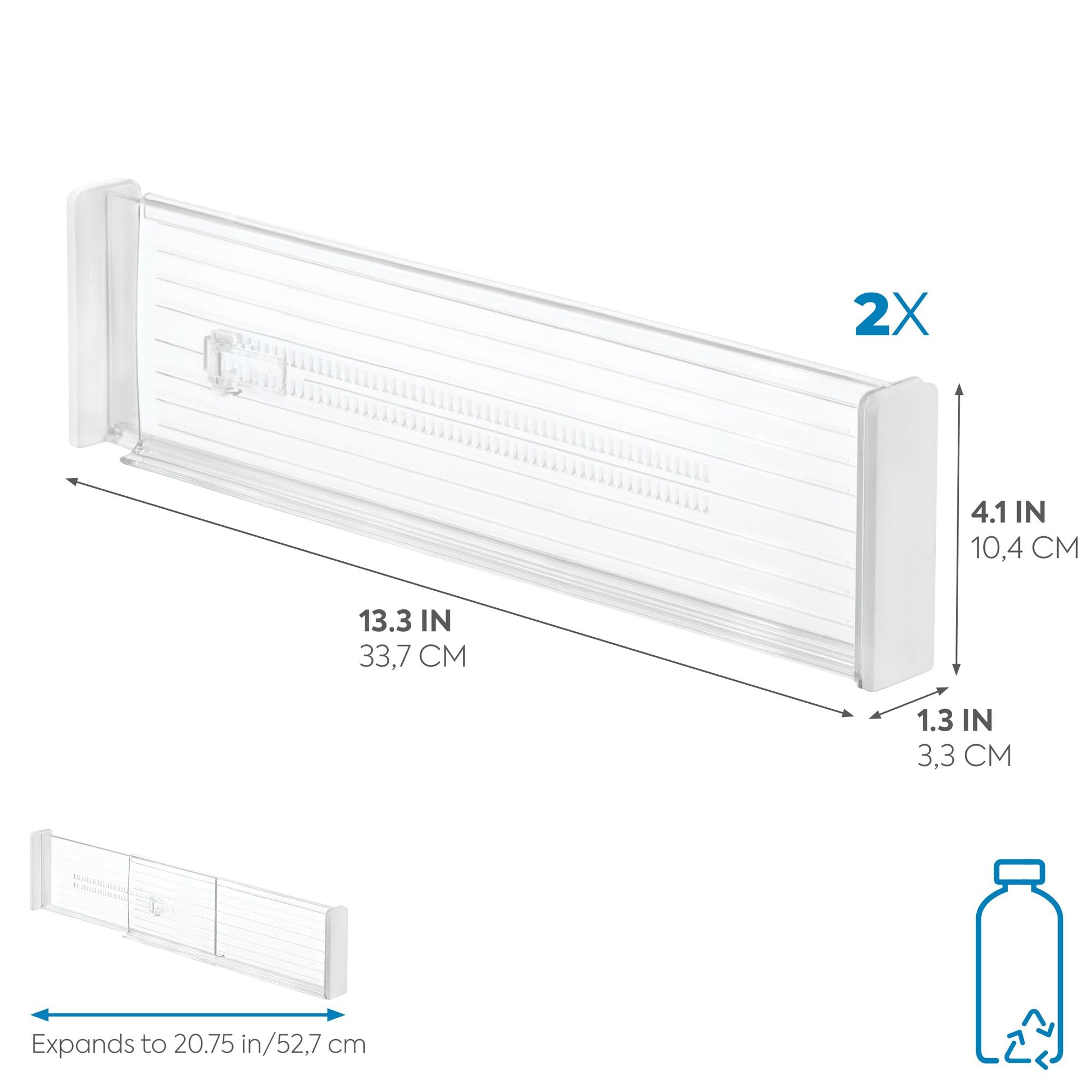 iDesign Plastic Adjustable Deep Drawer Divider  Kitchen  Dresser  Desk  Bathroom and More  The Linus Collection - Set of 4  Expandable 13.25? - 20.75?  Clear