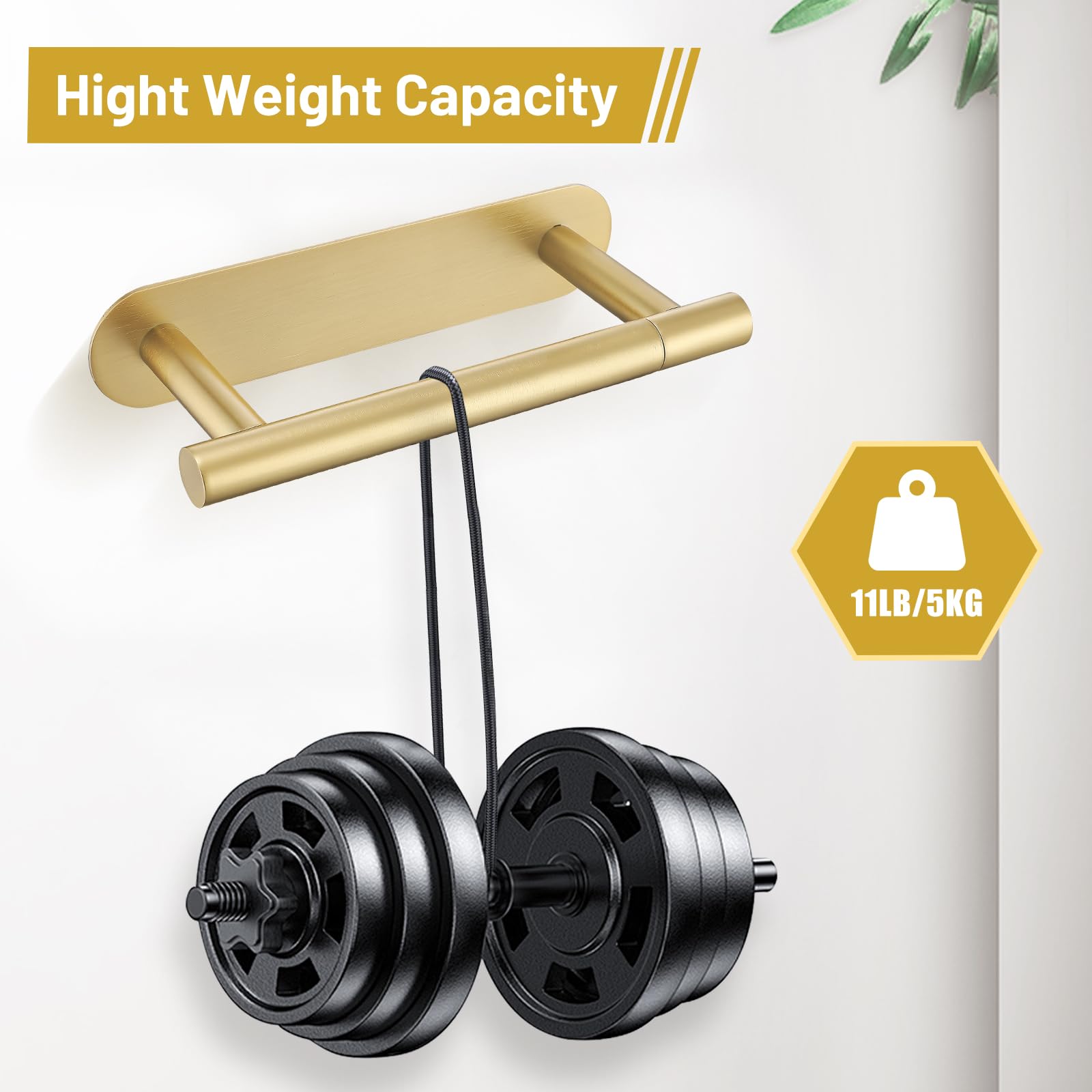 Self Adhesive Brushed Gold Toilet Paper Holder, Sus304 Stainless Steel Toilet Roll Holder, Double Base Paper Towel Holder Wall M