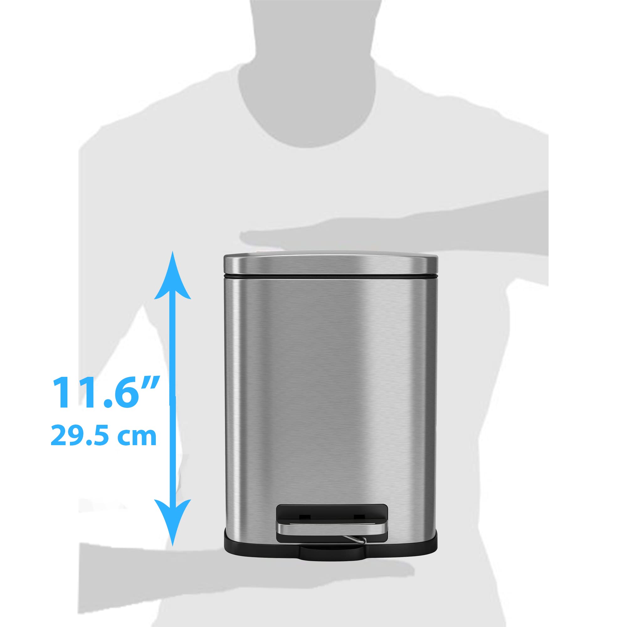 Itouchless Softstep 1.32 Gallon Step Pedal Trash Can, Stainless Steel, 5 Liter Bathroom Bin, Removable Inner Bucket, Soft And Si