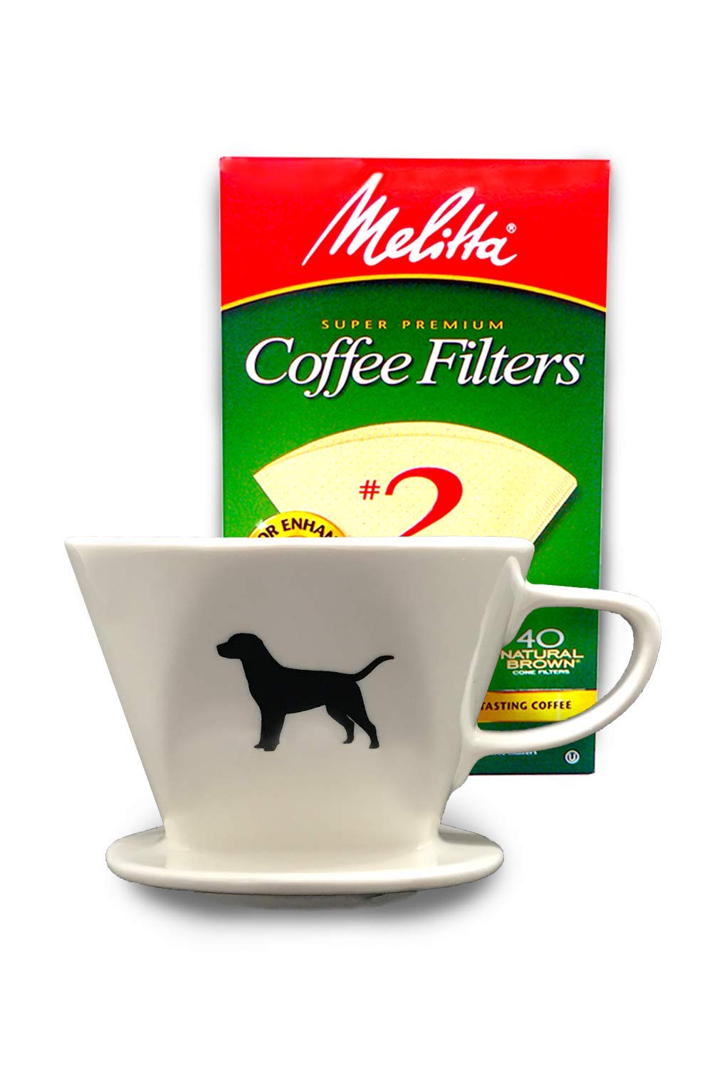 Black Lab Coffee Pour Over Single Cup Ceramic Brewer With Melitta Filters By Simply Charmed (Black Lab)