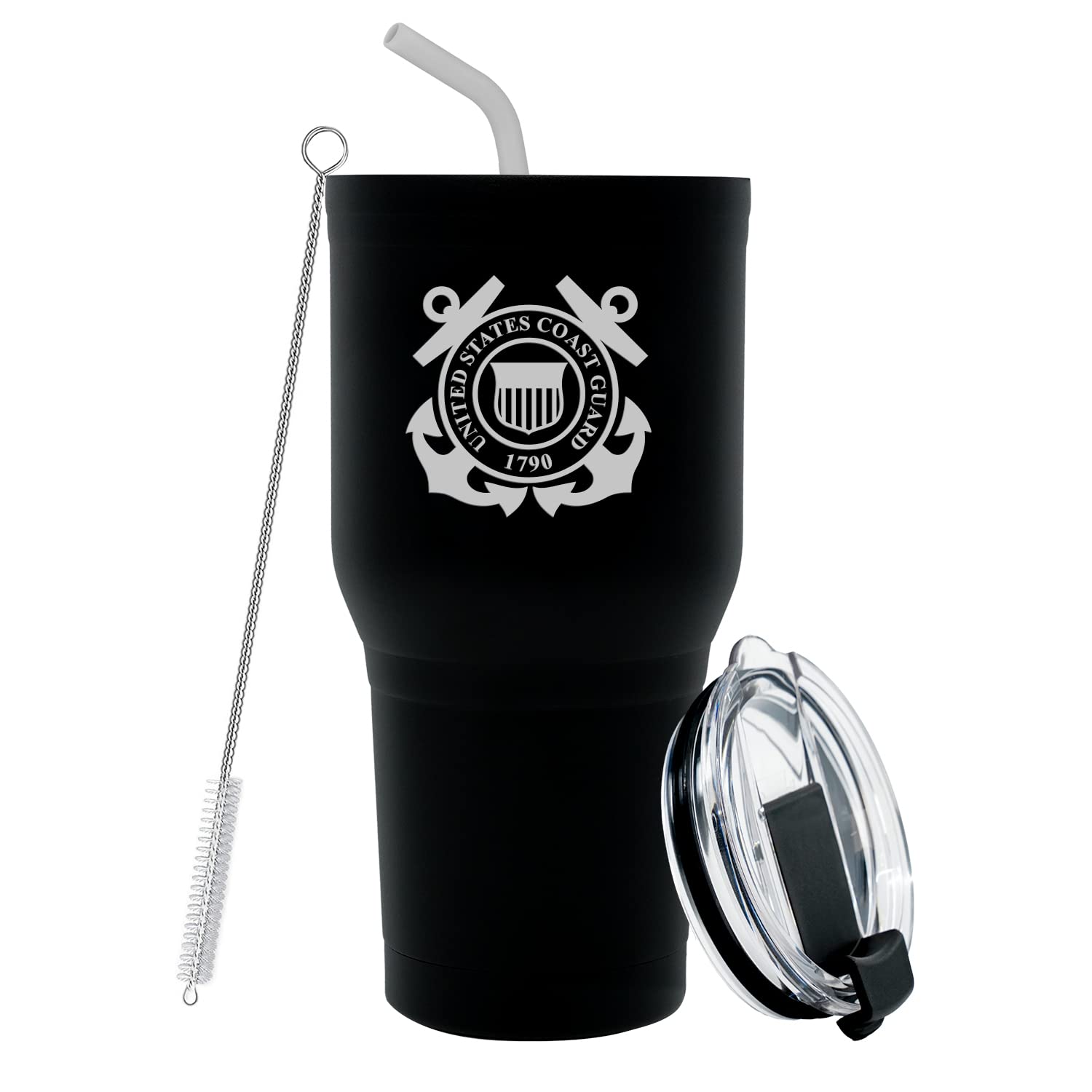 Military Gift Shop 30 Oz Black Double Wall Vacuum Insulated Stainless Steel Us Coast Guard Tumbler Travel Mug
