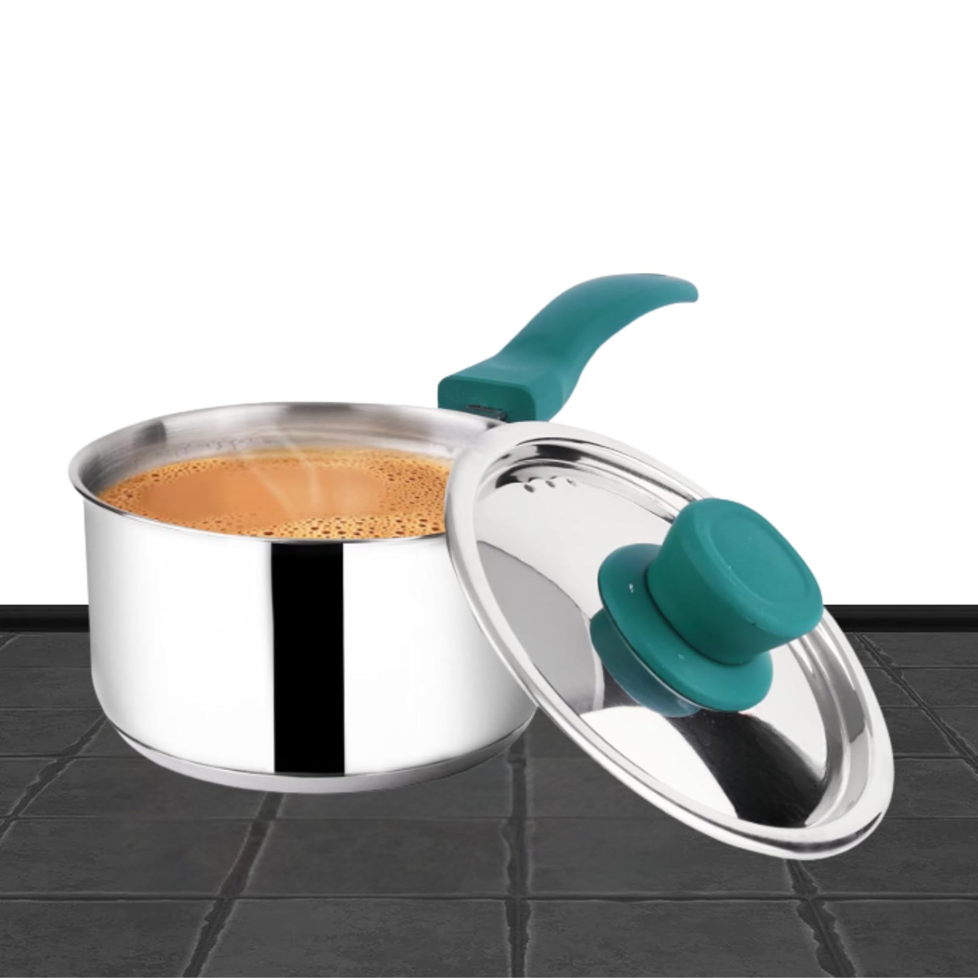 Rumstone (  ) 1.5 Litre Stainless Steel Saucepan  NonStick Cooking Pot With Turquoise Handle For Sauces, Soups, And Everyday K