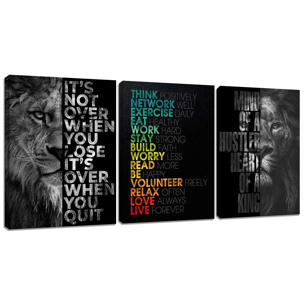 Motivational Office Wall Decor Hustle Canvas Wall Art Inspirational Posters Entrepreneur Quote Canvas Paintings Wooden Framed 3