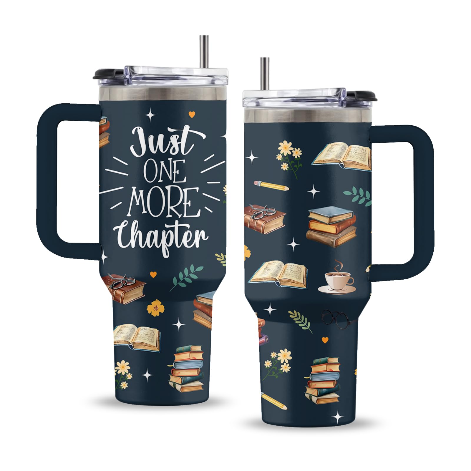 Uibunoo Book Lover 40Oz Tumbler, With Handle & Straw, Stainless Steel Cup