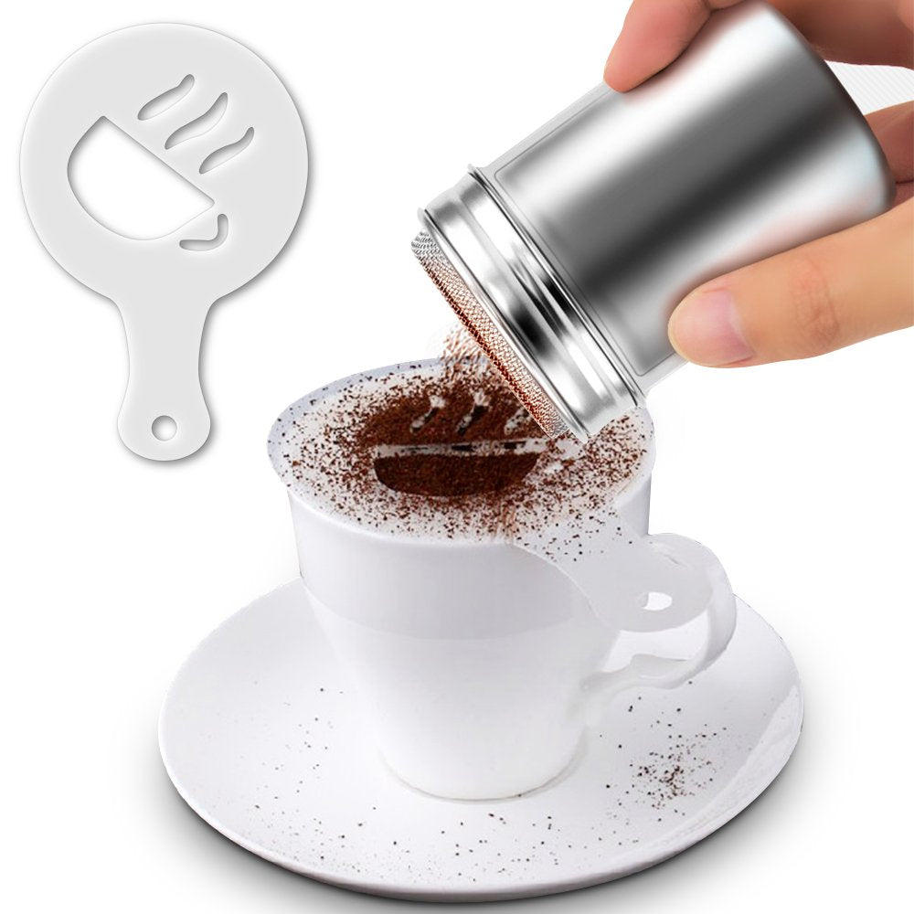 2 Stainless Steel Powder Shakers, Senhai Mesh Shaker Powder Cans For Coffee Cocoa Cinnamon Powder With Lid, With 16 Pcs Printing