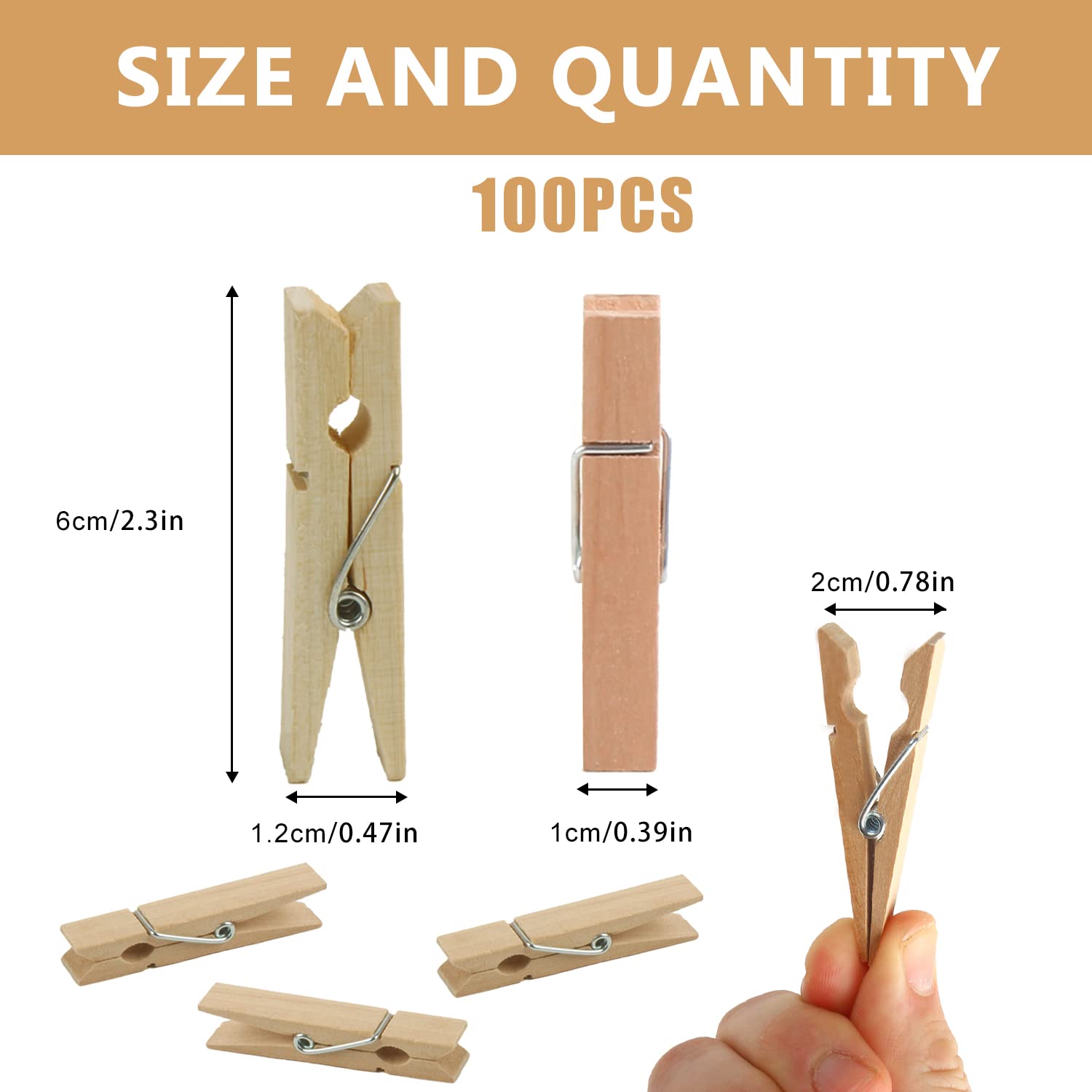 Kimober 2.36Inch Large Wooden Clothespins,Sturdy Natural Wooden Craft Peg Pins Clips For Hanging Photos,Paper Crafts,100Pcs