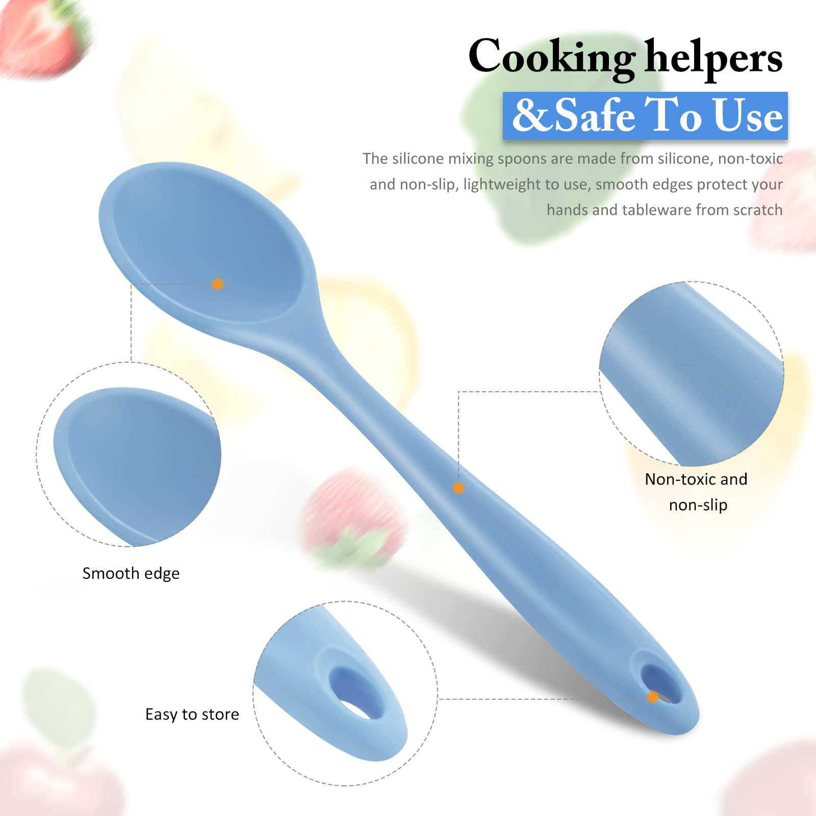 Shappy 4 Pieces Silicone Mixing Spoon For Cooking Heat Resistant, Large Silicone Basting Utensil Non Stick Serving Spoon For Mix