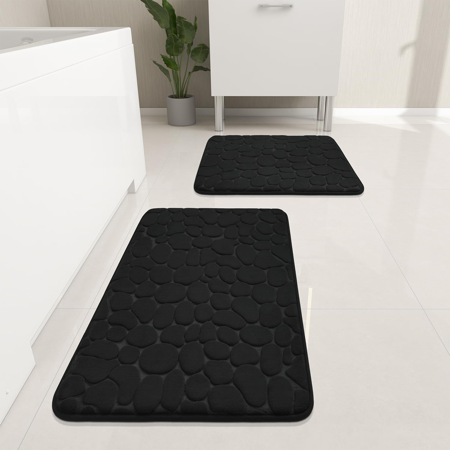 Yihouse Bathroom Rugs Sets 2 Piece, Cobblestone Memory Foam Bathroom Mats Set Extra Thick, Non Slip Bath Mats For Bathroom, Wate